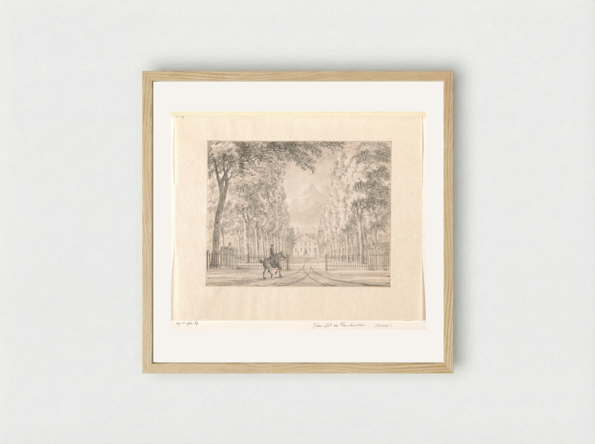 Ruiter voor het hek van een buitenplaats (Velserbeek?) - Johann Goll van Frankenstein (I) - Framed Print Wood