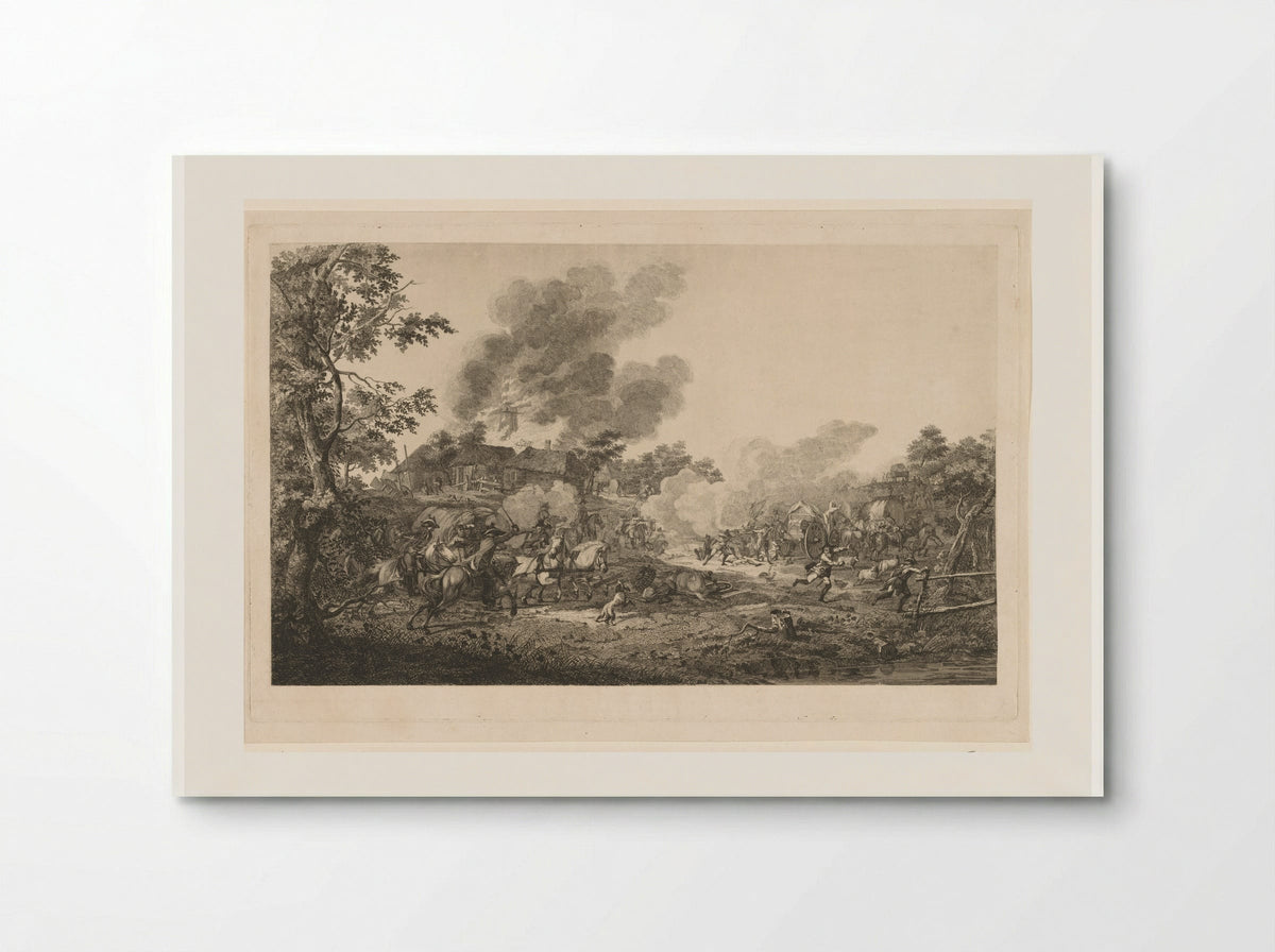 Ruitercharge bij een brandende molen - Joannes Bemme - Poster