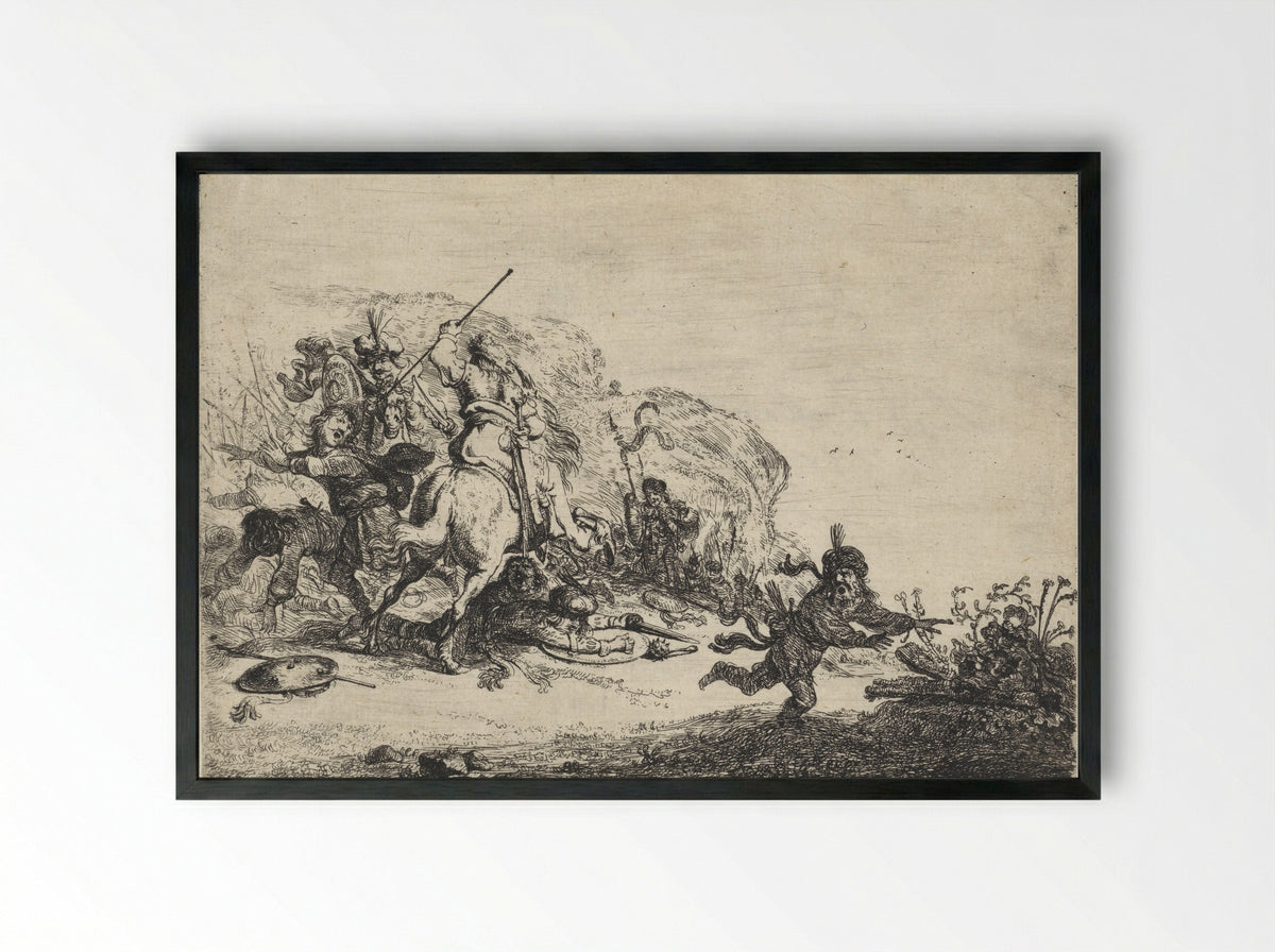 Ruitergevecht (Cavalry Skirmish) - Pieter Cornelisz. Verbeeck - Framed Print Black