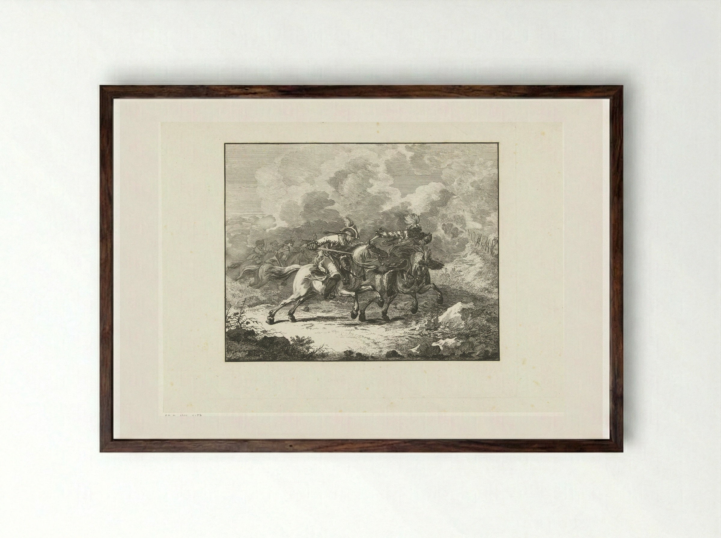 Ruitergevecht (Cavalry Skirmish) - Joannes Bemme - Framed Print Dark Wood