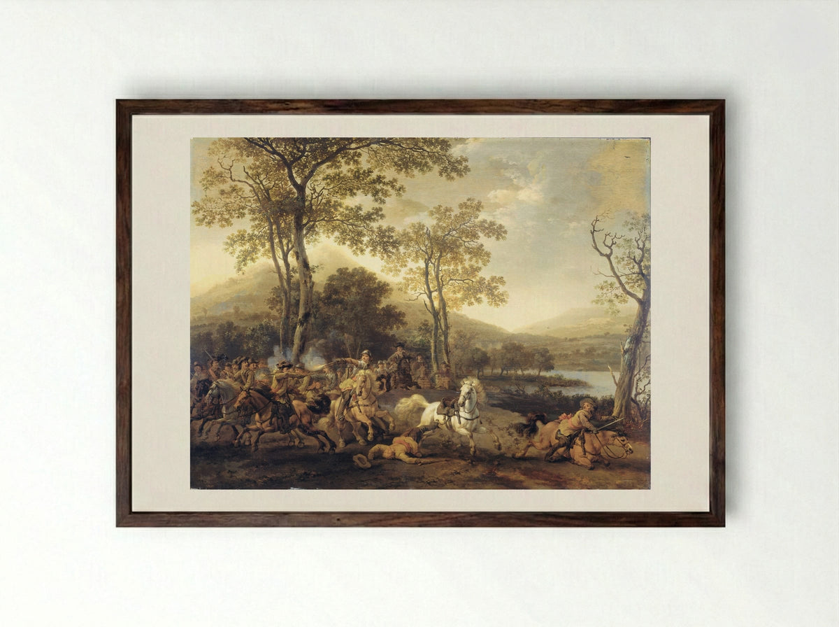 Ruitergevecht - Abraham van Calraet - Framed Print Dark Wood