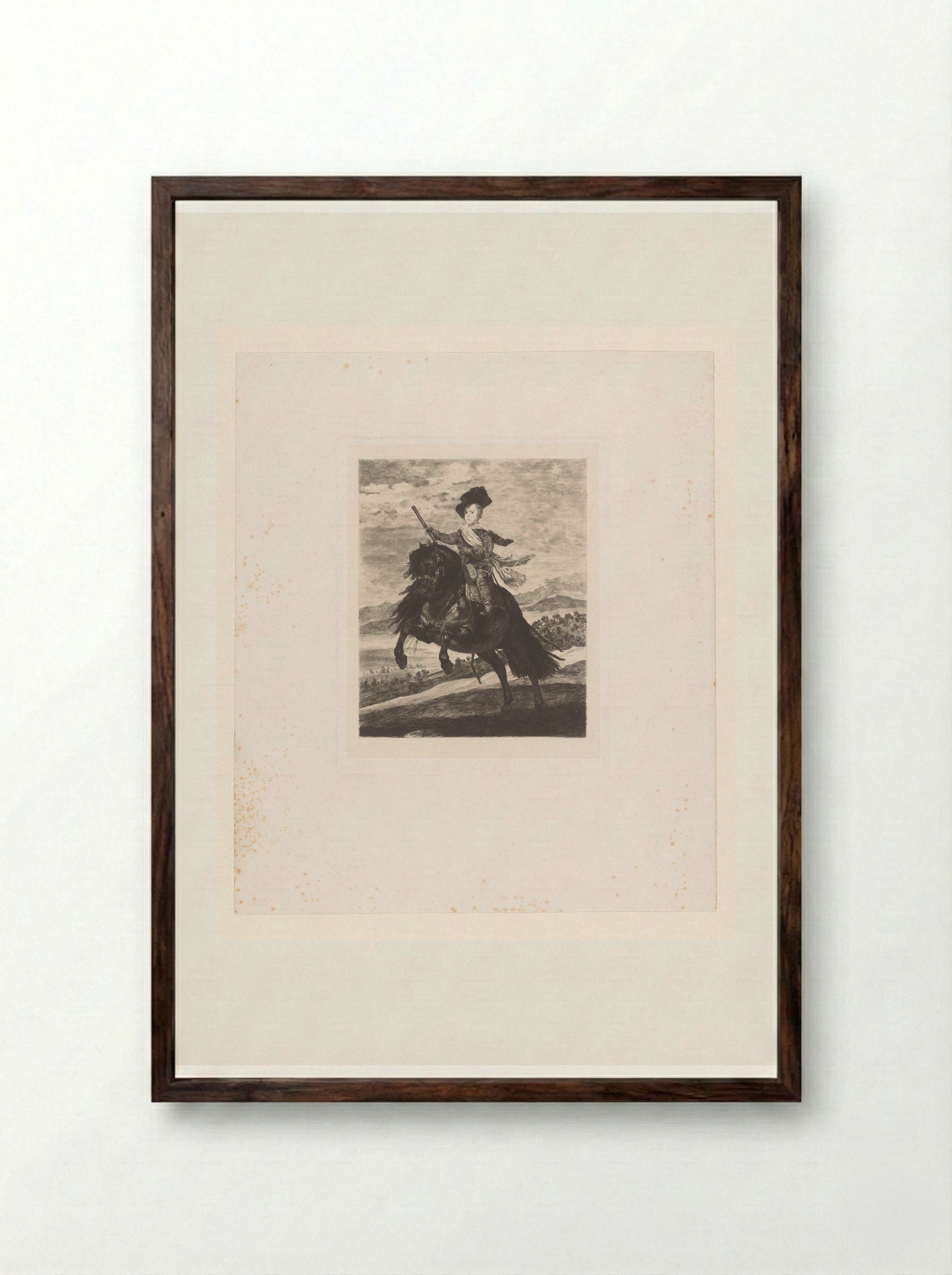 Ruiterportret van Prins Balthasar Karel van Spanje - Léopold Flameng - Framed Print Dark Wood