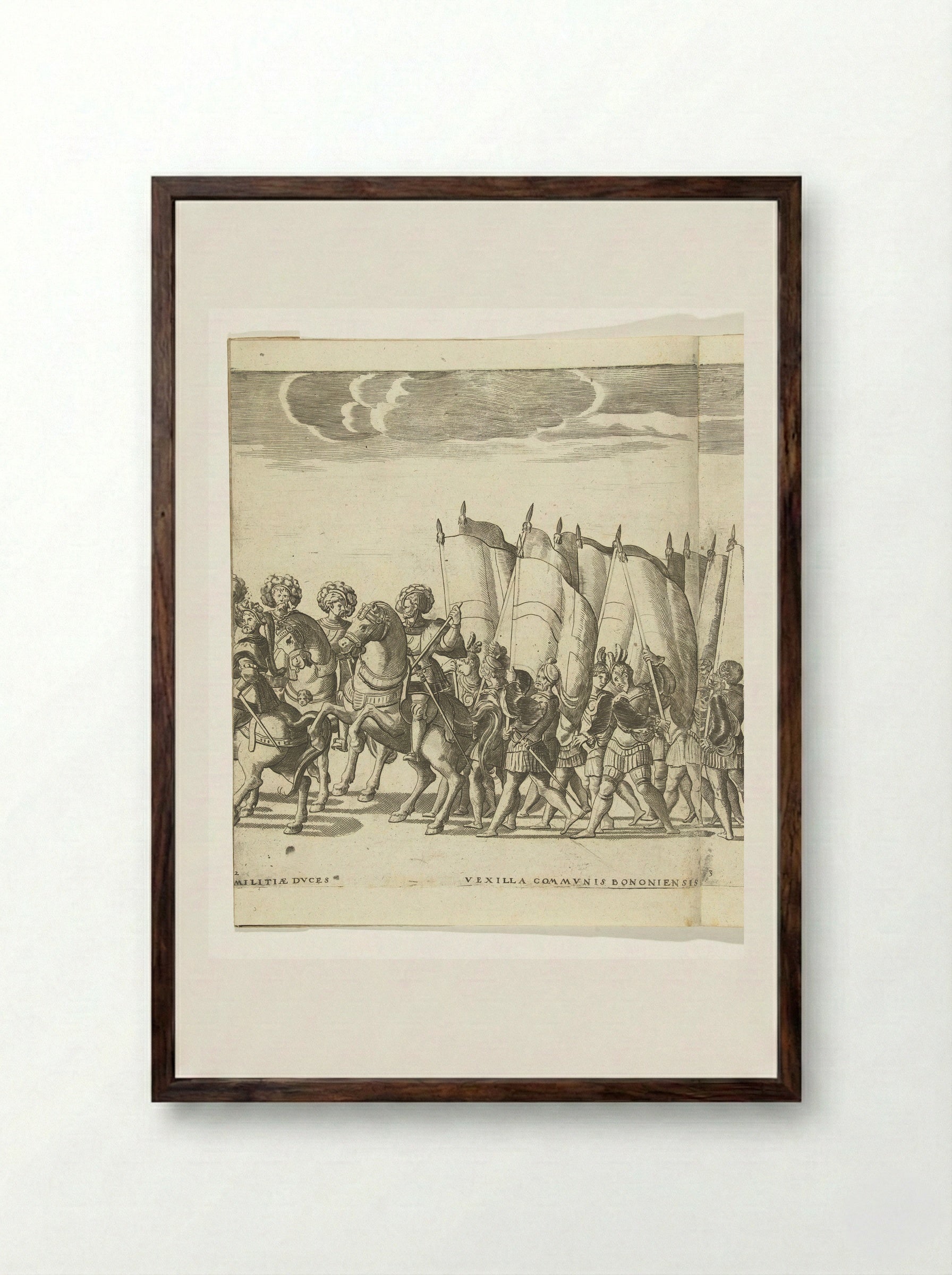 Ruiters en vaandeldragers, plaat 2 - Nicolaas Hogenberg - Framed Print Dark Wood