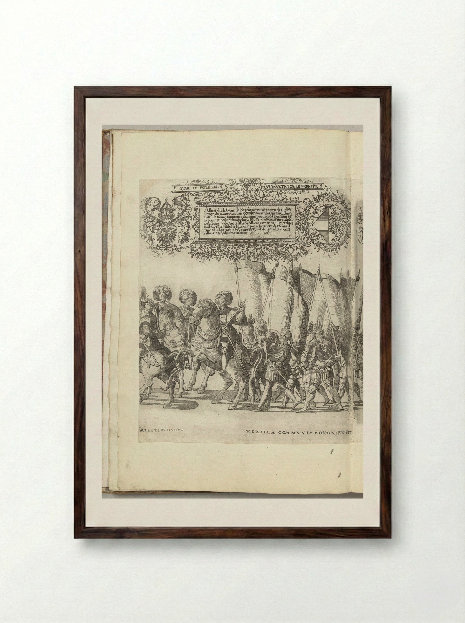 Ruiters en vaandeldragers, plaat C - Nicolaas Hogenberg - Framed Print Dark Wood