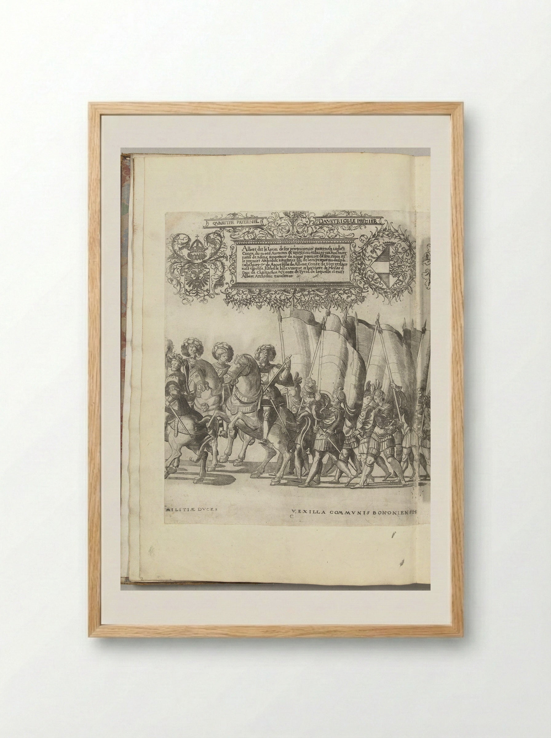 Ruiters en vaandeldragers, plaat C - Nicolaas Hogenberg - Framed Print Wood