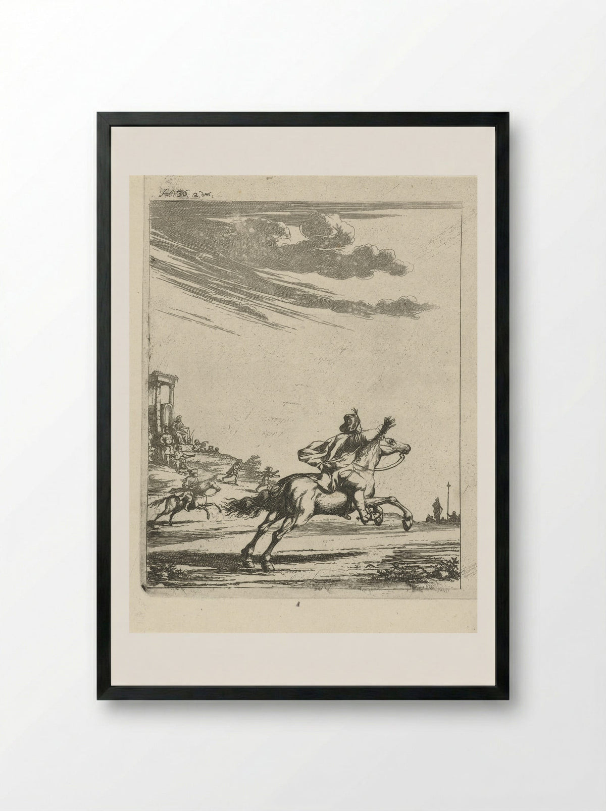 Ruiters in een landschap - Arnold Houbraken - Framed Print Black