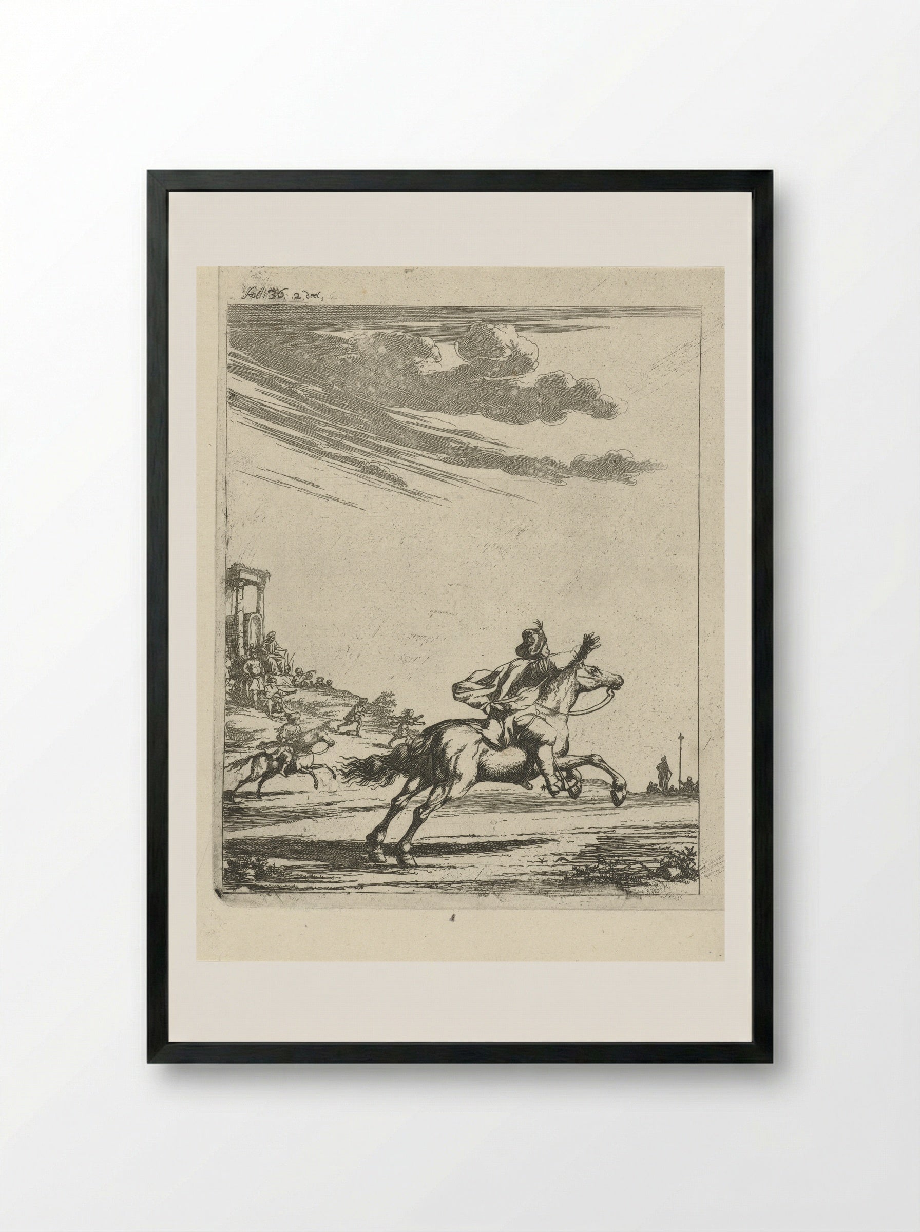 Ruiters in een landschap - Arnold Houbraken - Framed Print Black