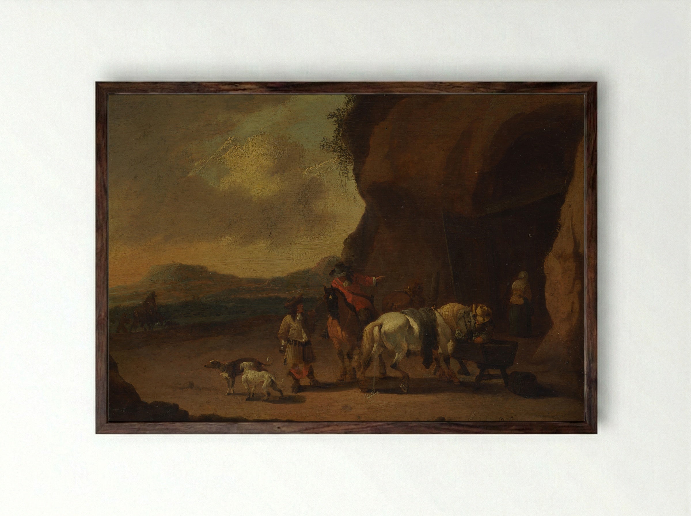 Ruiters pauzerend bij een bergpas - Pieter Bout - Framed Print Dark Wood