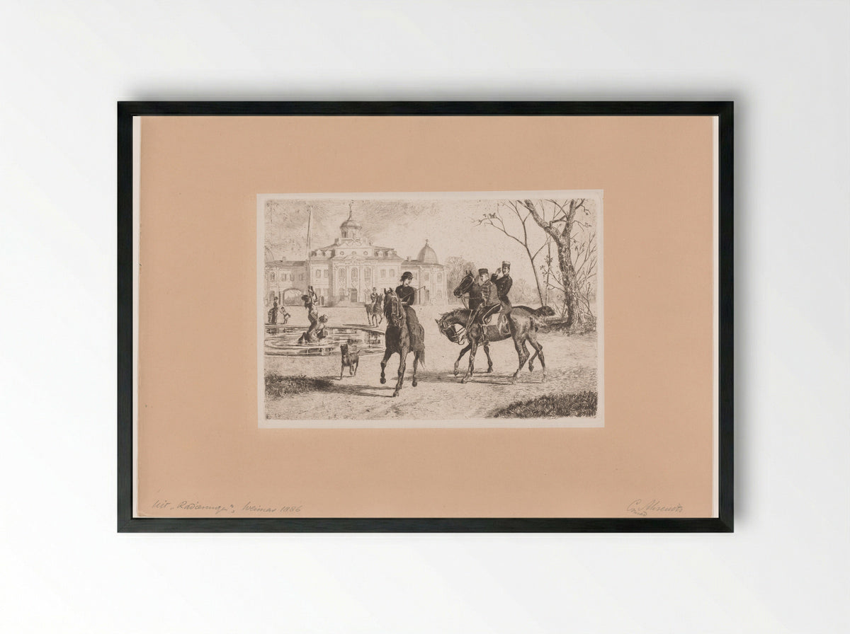 Ruiters voor het Belvedere te Weimar - Carl Ahrends - Framed Print Black