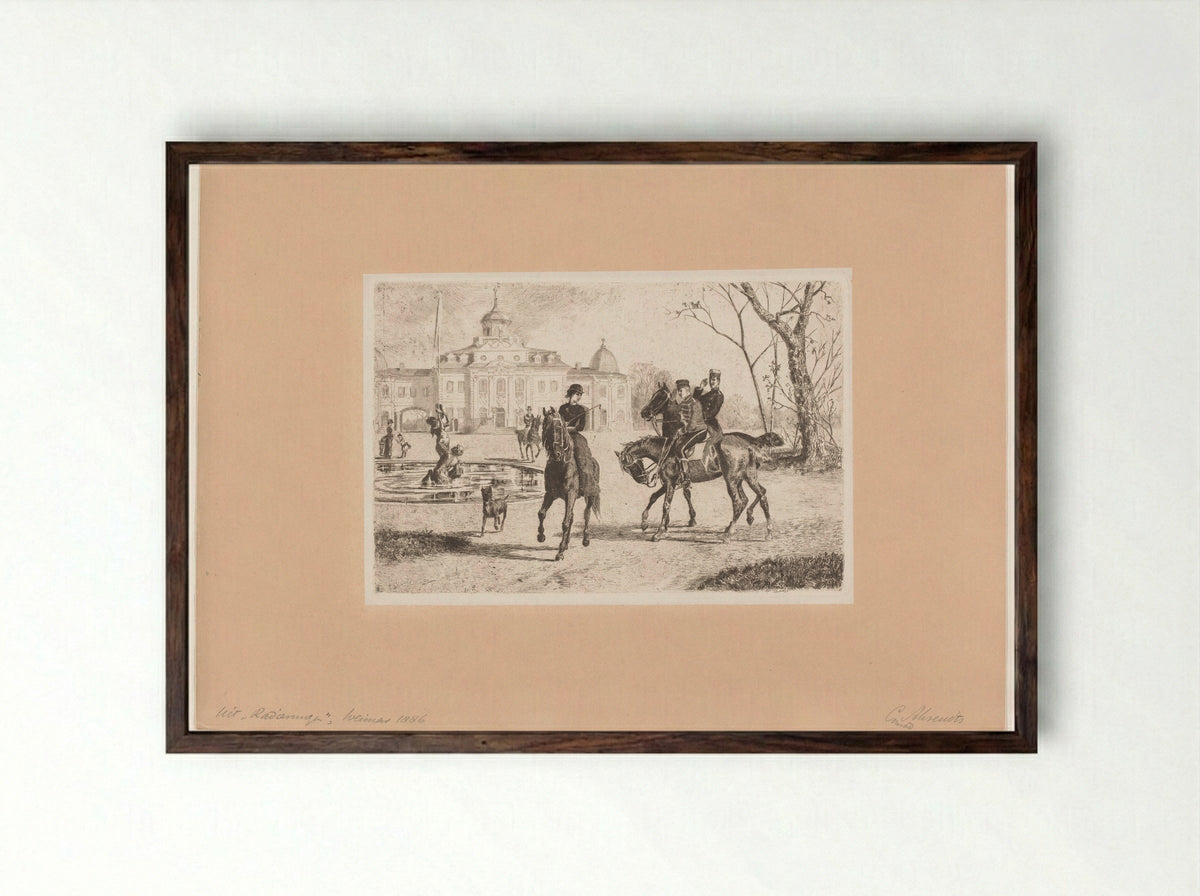 Ruiters voor het Belvedere te Weimar - Carl Ahrends - Framed Print Dark Wood