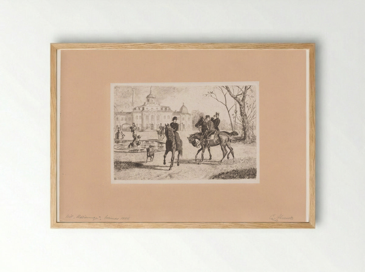 Ruiters voor het Belvedere te Weimar - Carl Ahrends - Framed Print Wood