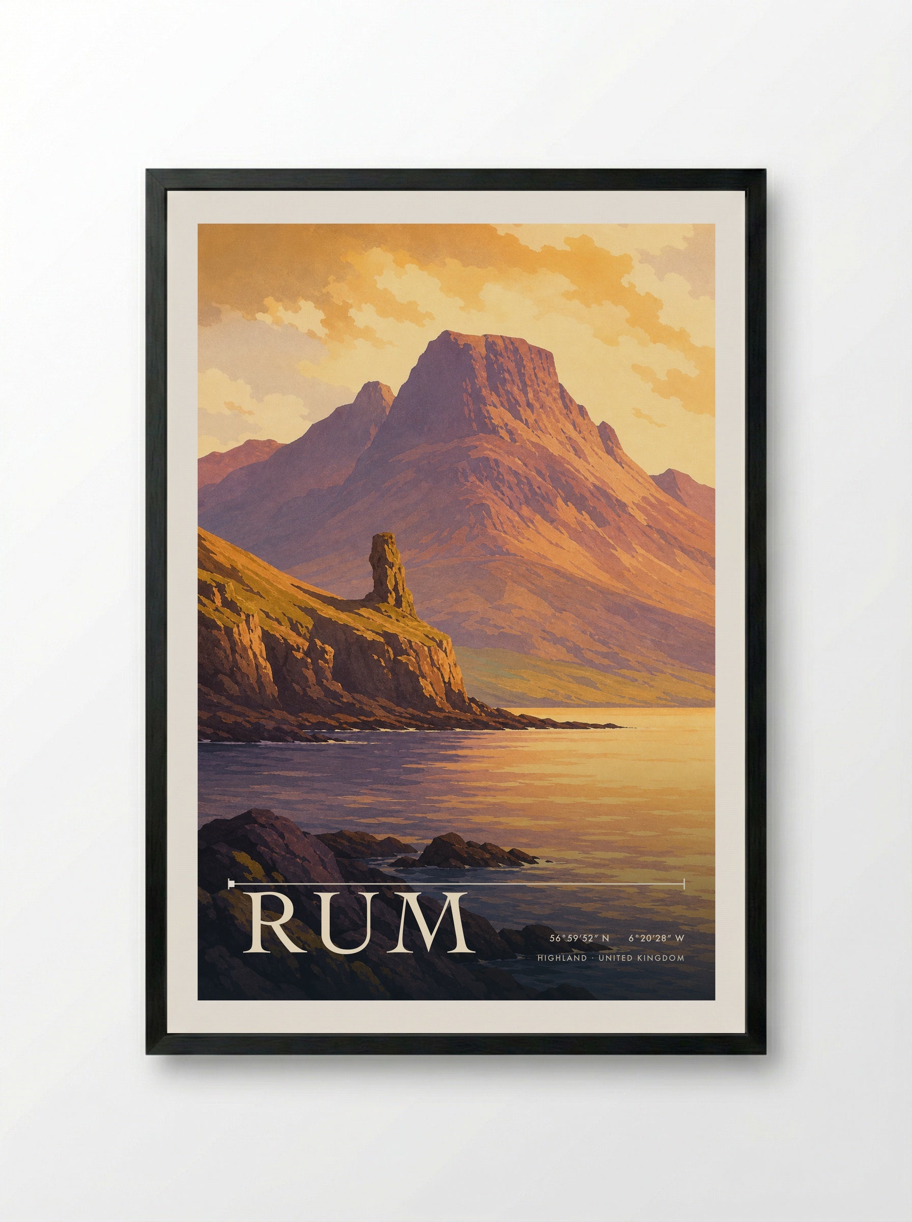 Rum Highland United Kingdom Travel Poster - Framed Print Black