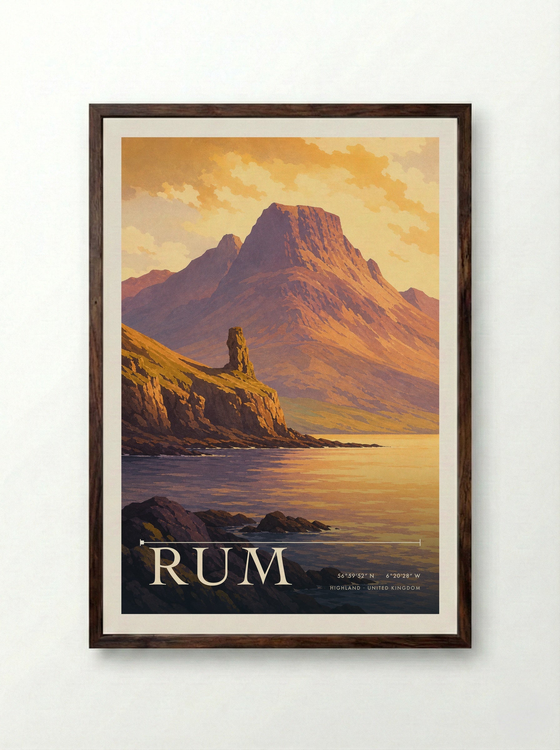 Rum Highland United Kingdom Travel Poster - Framed Print Dark Wood