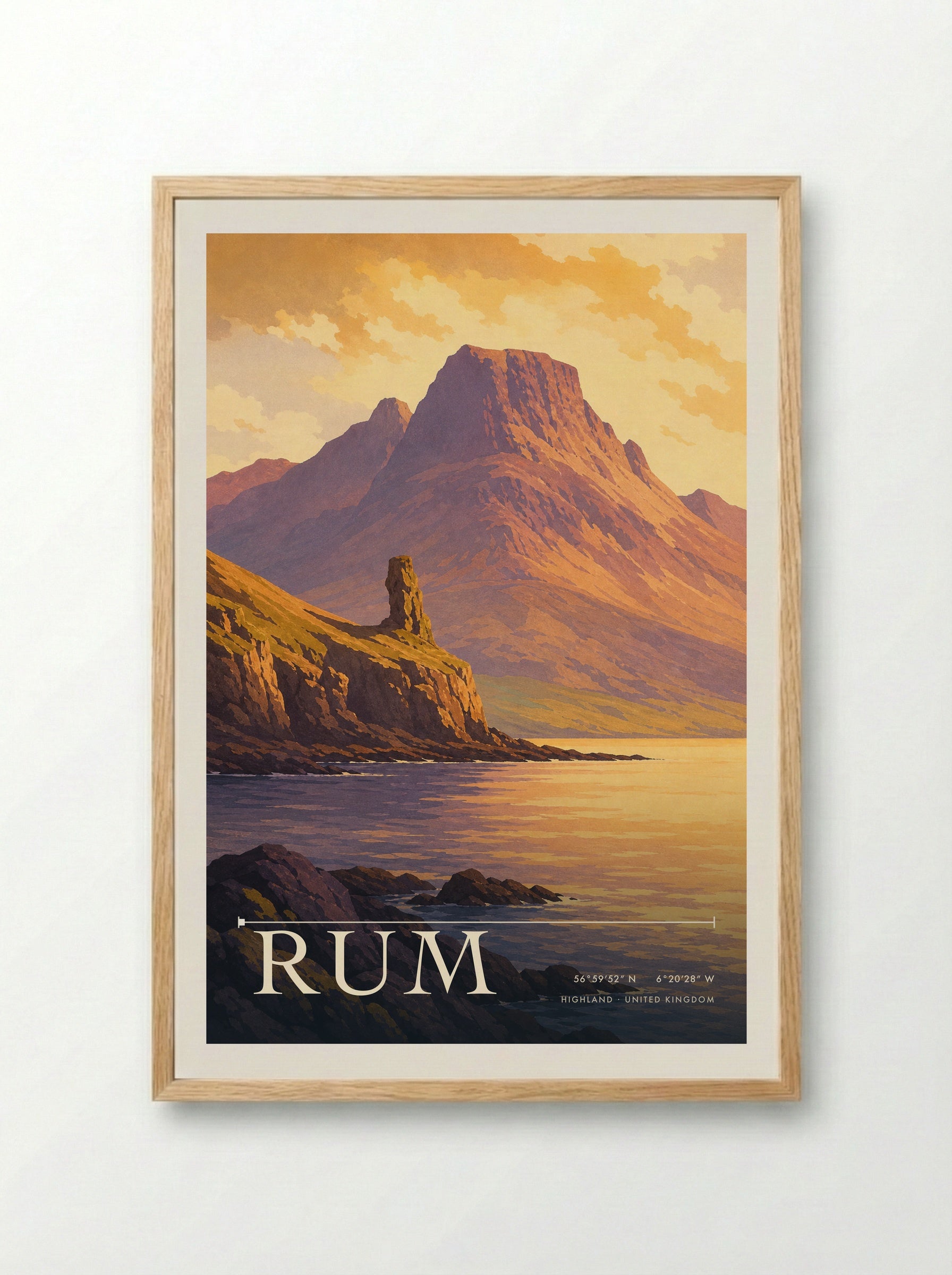 Rum Highland United Kingdom Travel Poster - Framed Print Wood