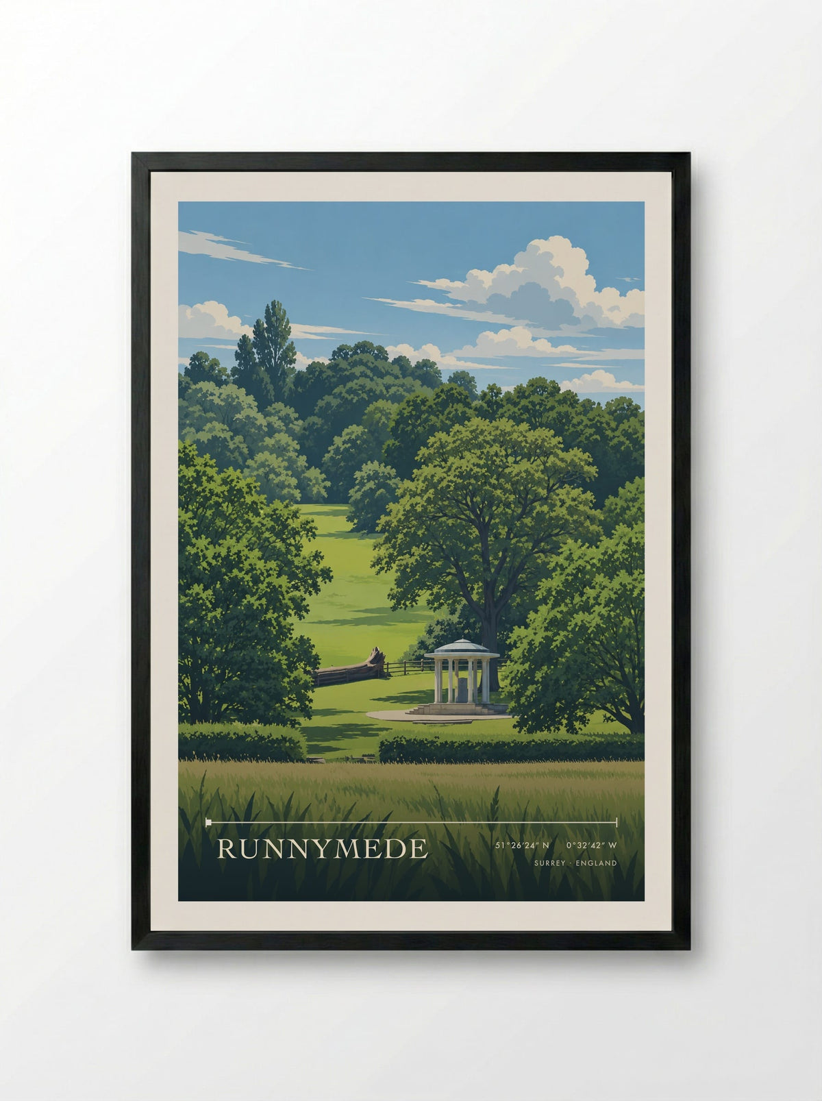 Runnymede, Surrey | Travel Poster - Framed Print Black