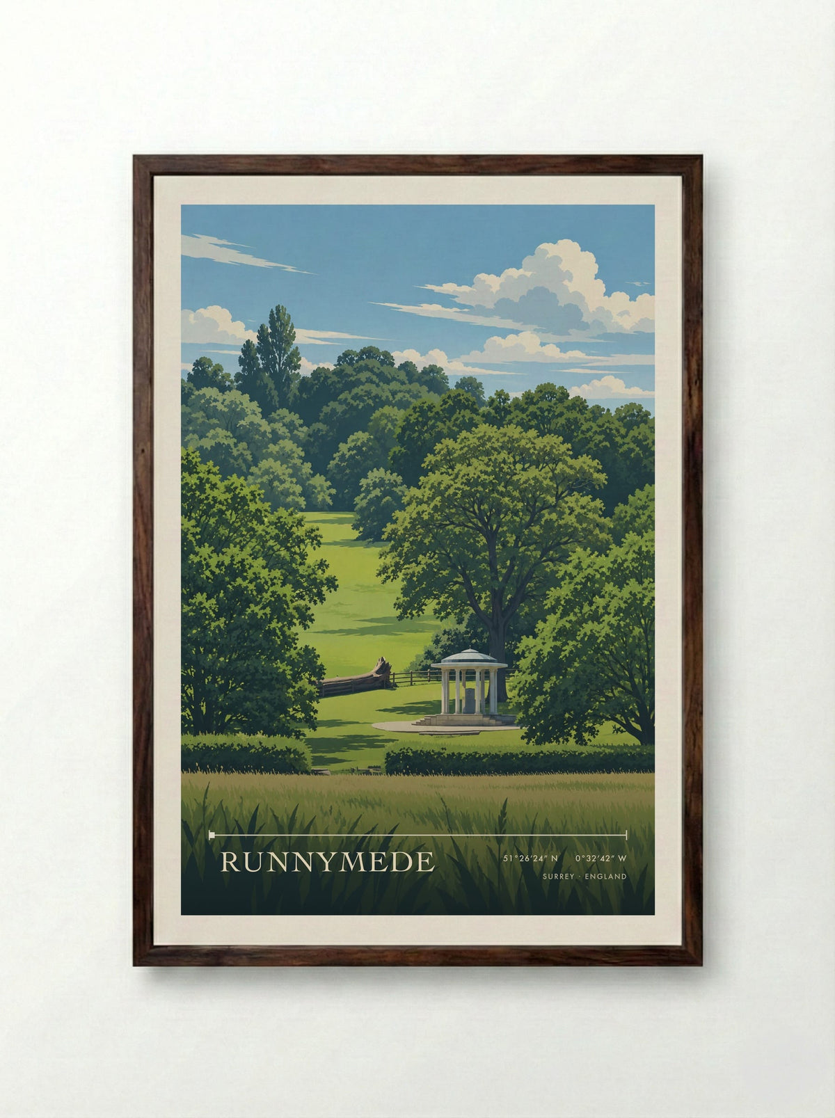 Runnymede, Surrey | Travel Poster - Framed Print Dark Wood