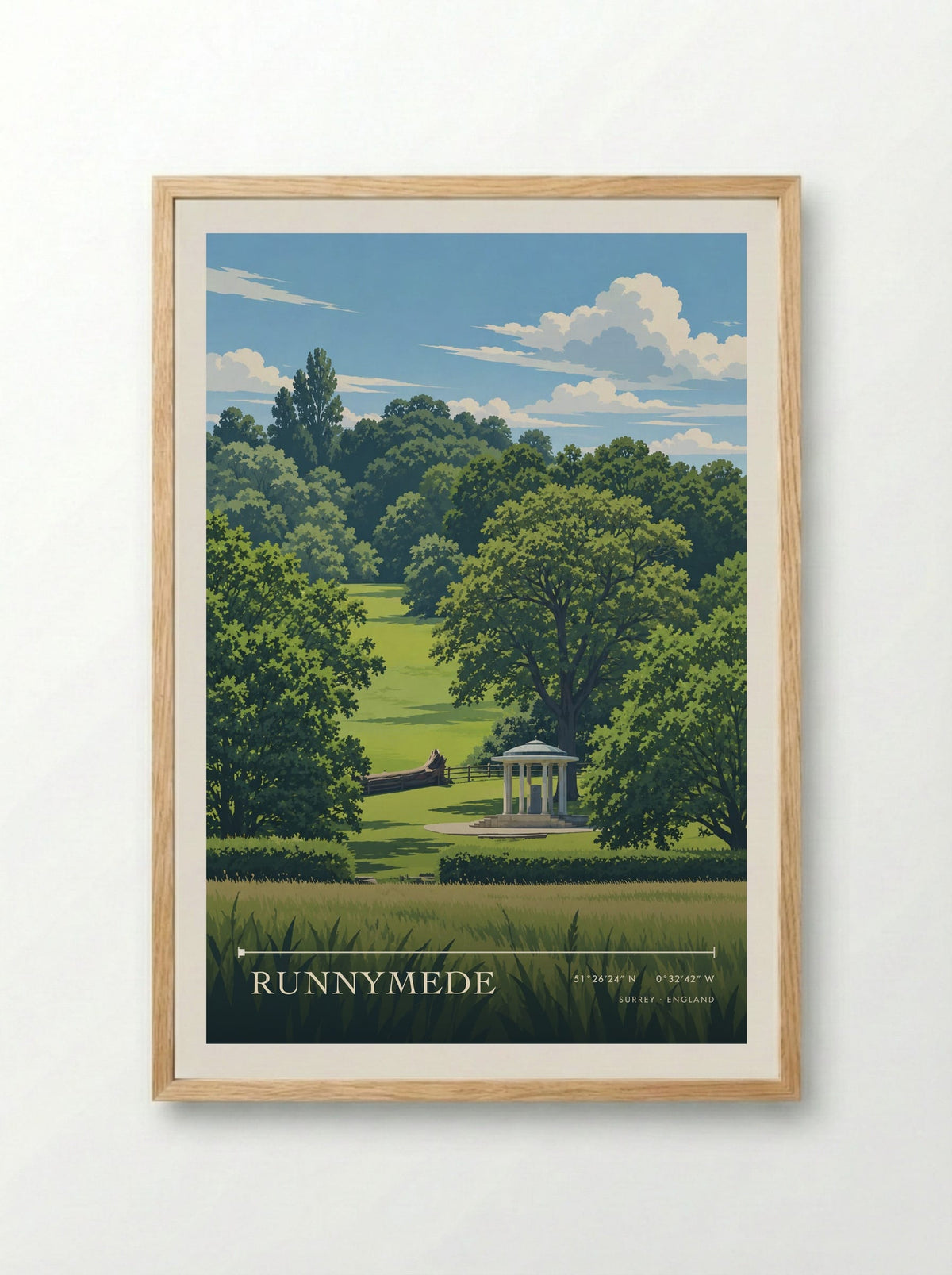 Runnymede, Surrey | Travel Poster - Framed Print Wood