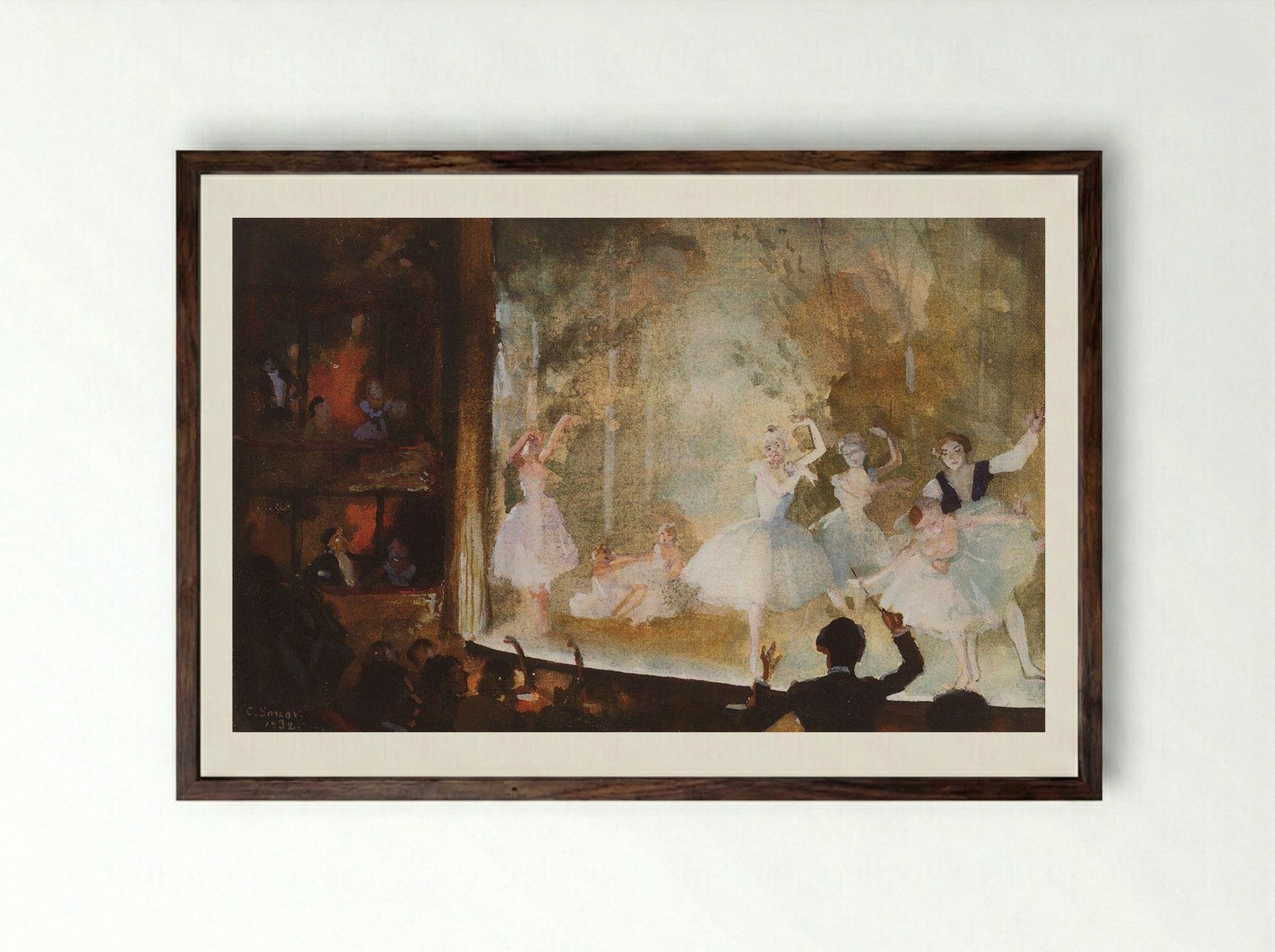 Russian Ballet at the Théâtre des Champs-Élysées - Konstantin Somov - Framed Print Dark Wood