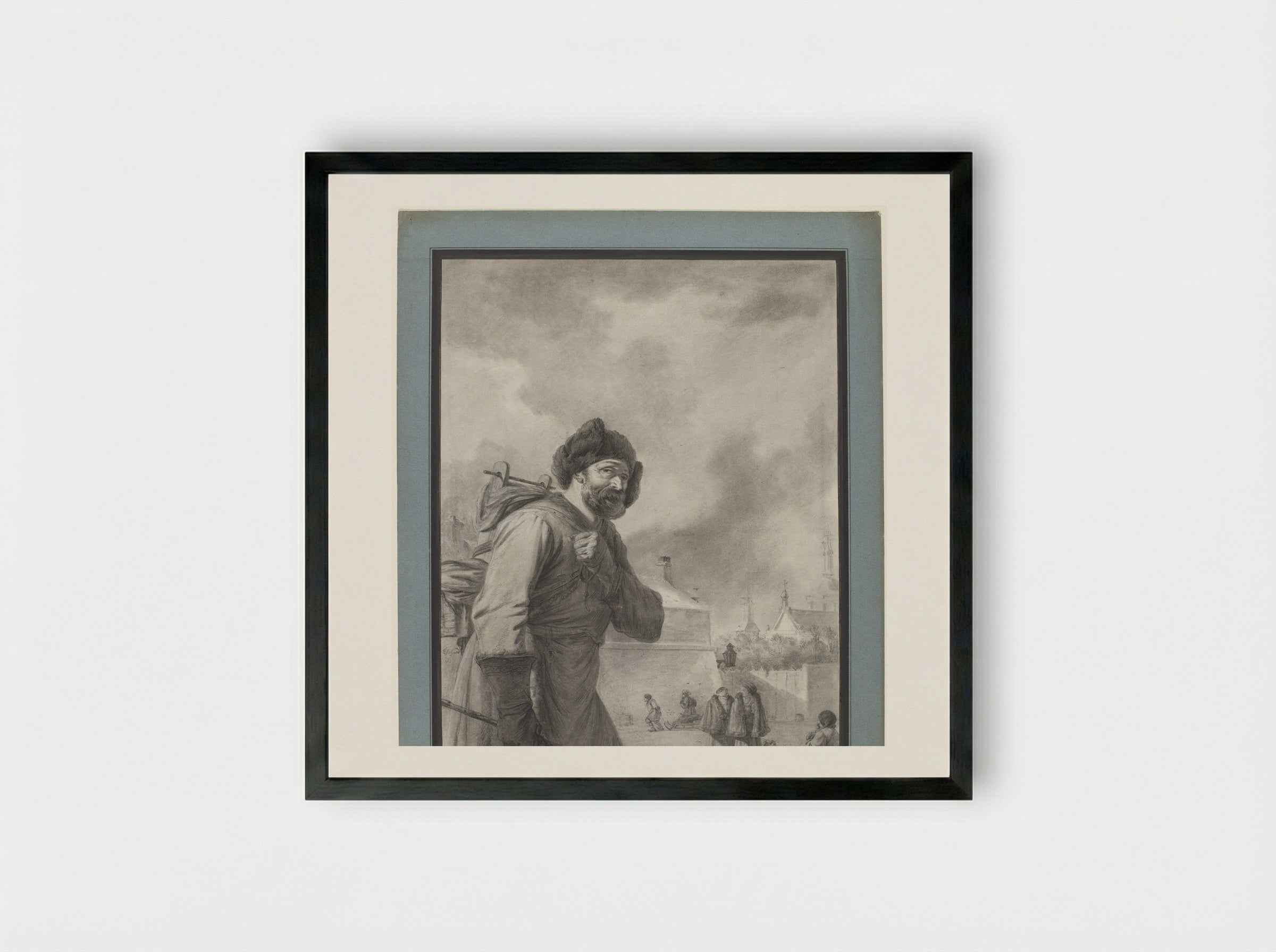 Russian Peasant with a Small Barrel on His Back - Charles Echard - Framed Print Black