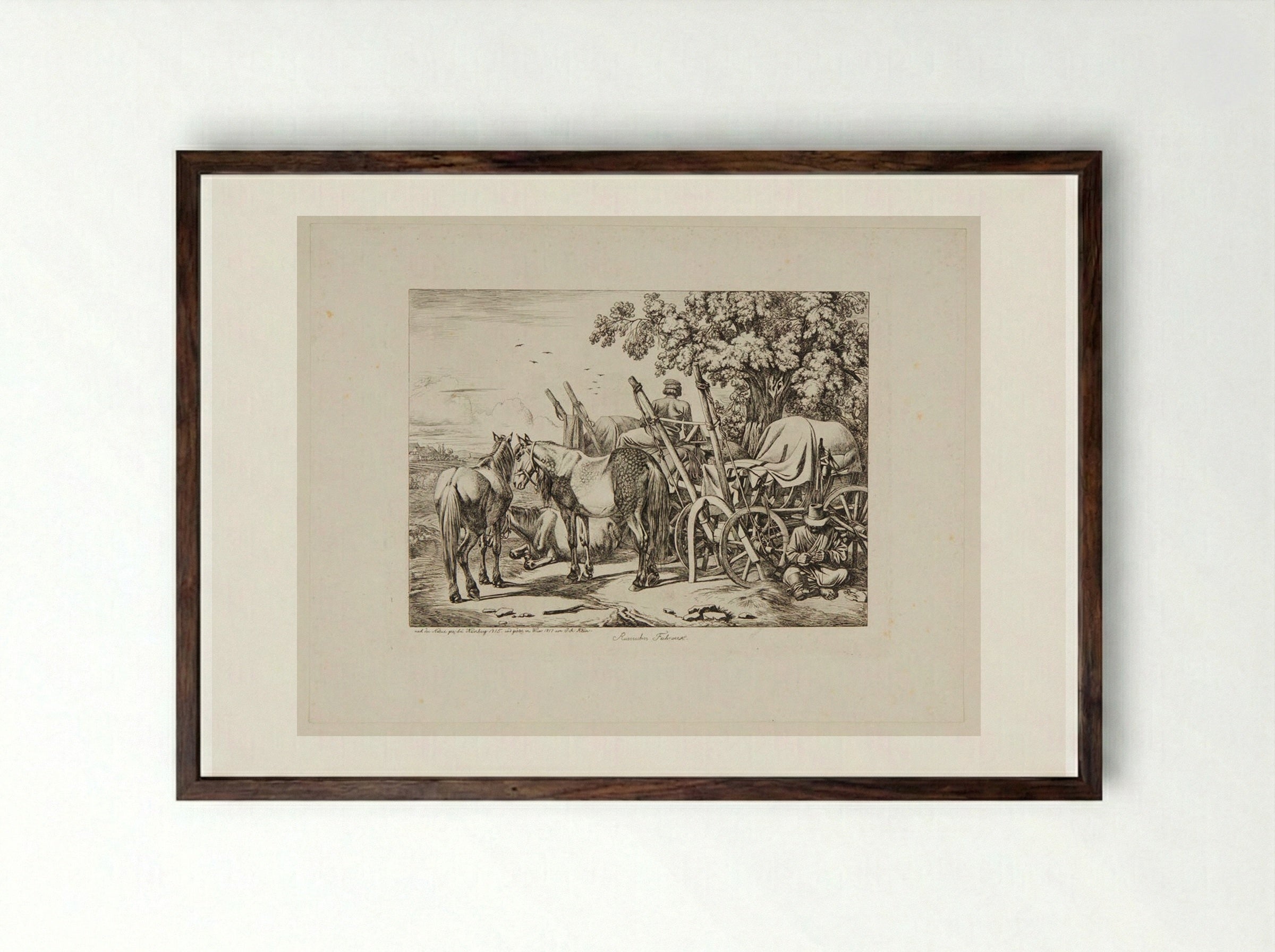 Russian Wagon - Johann Adam Klein - Framed Print Dark Wood