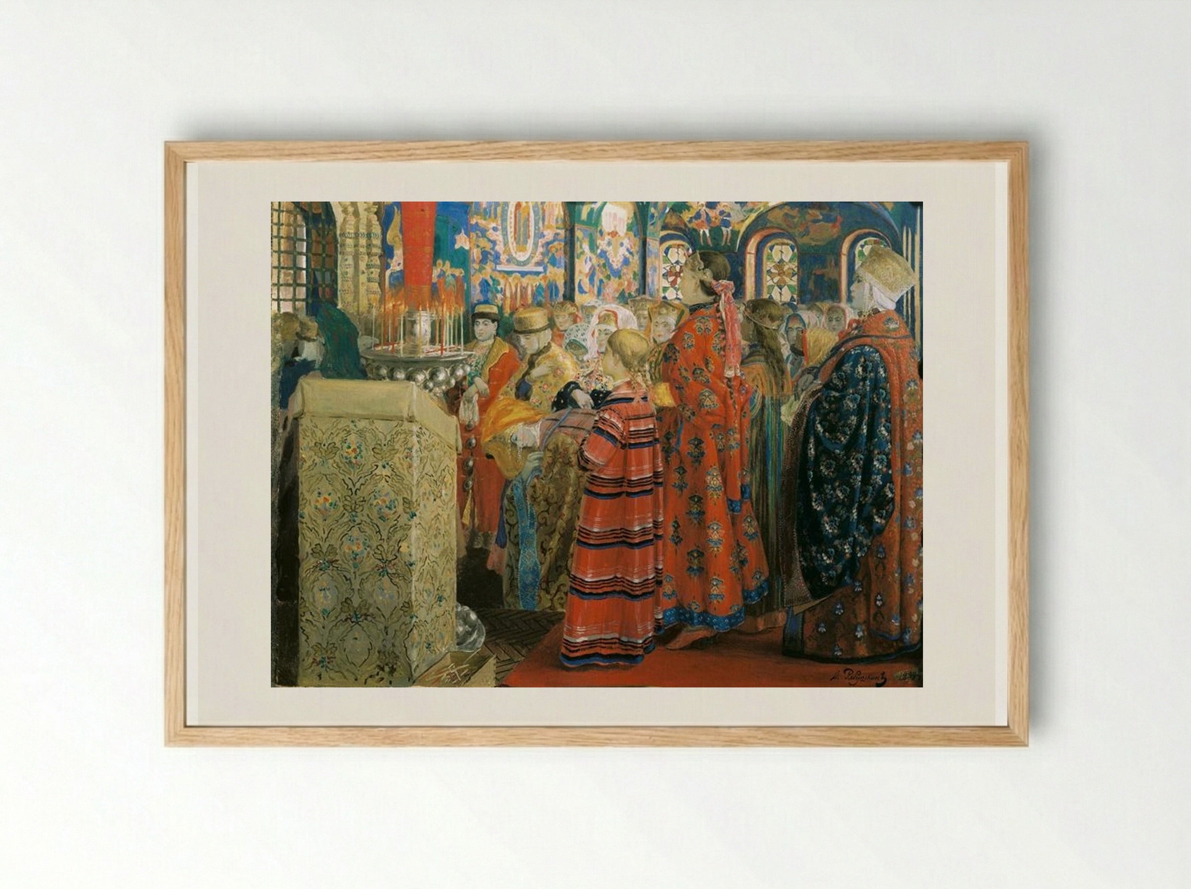Russian Women of the XVII Century in Church - Andrei Ryabushkin - Framed Print Wood