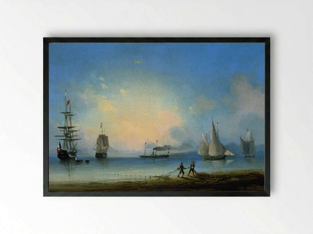 Russian and French frigates - Ivan Aivazovsky - Framed Print Black
