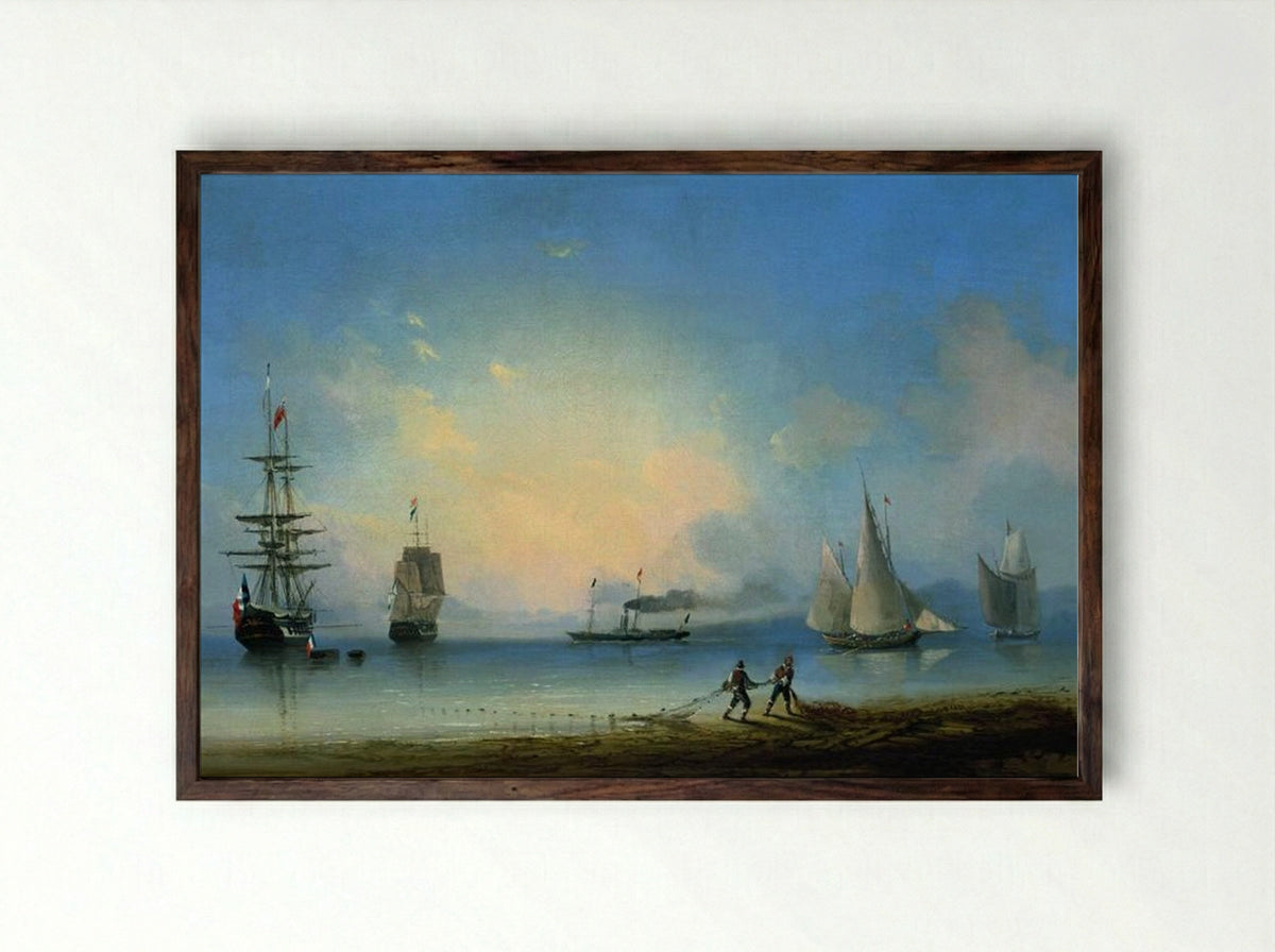 Russian and French frigates - Ivan Aivazovsky - Framed Print Dark Wood
