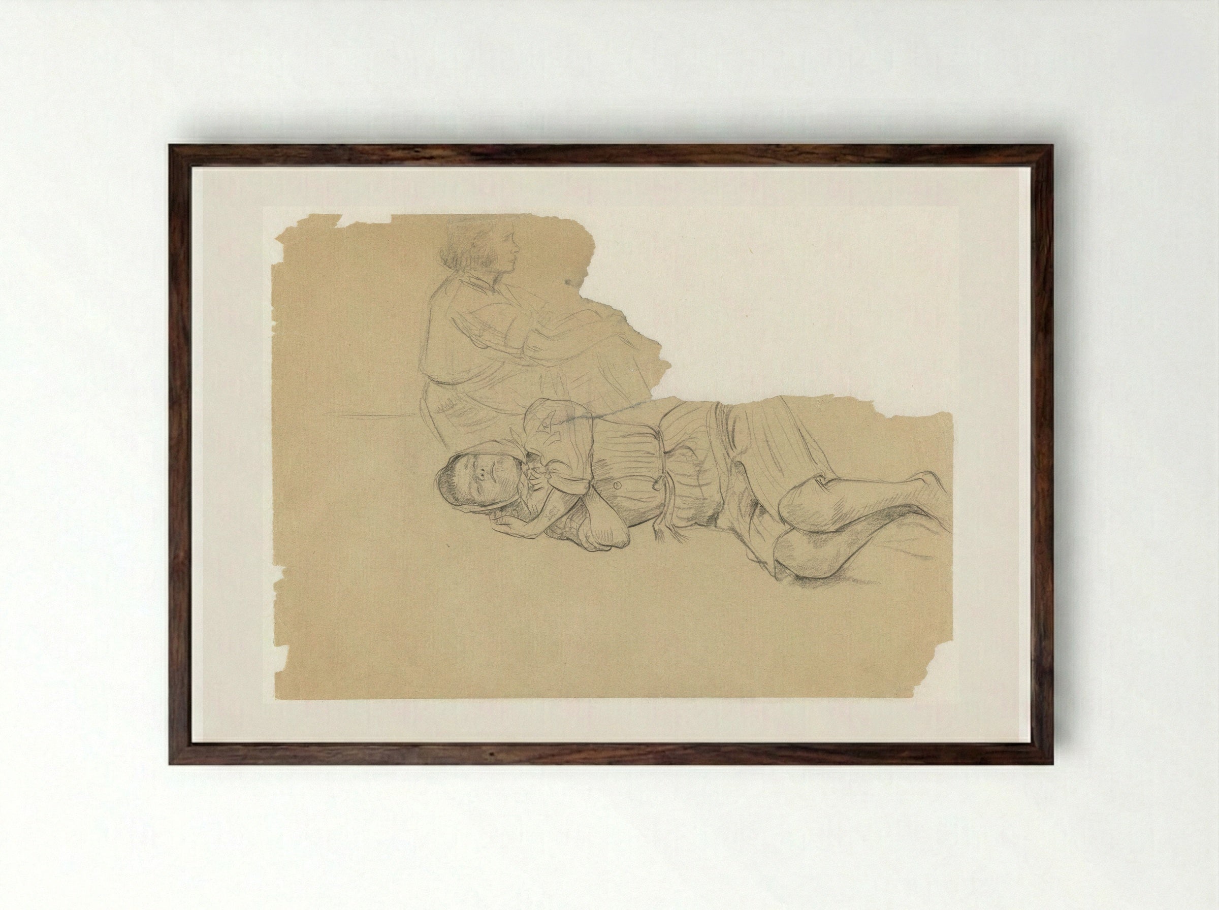 Russisch meisje, slapend naast de barak - Aat Breur-Hibma - Framed Print Dark Wood