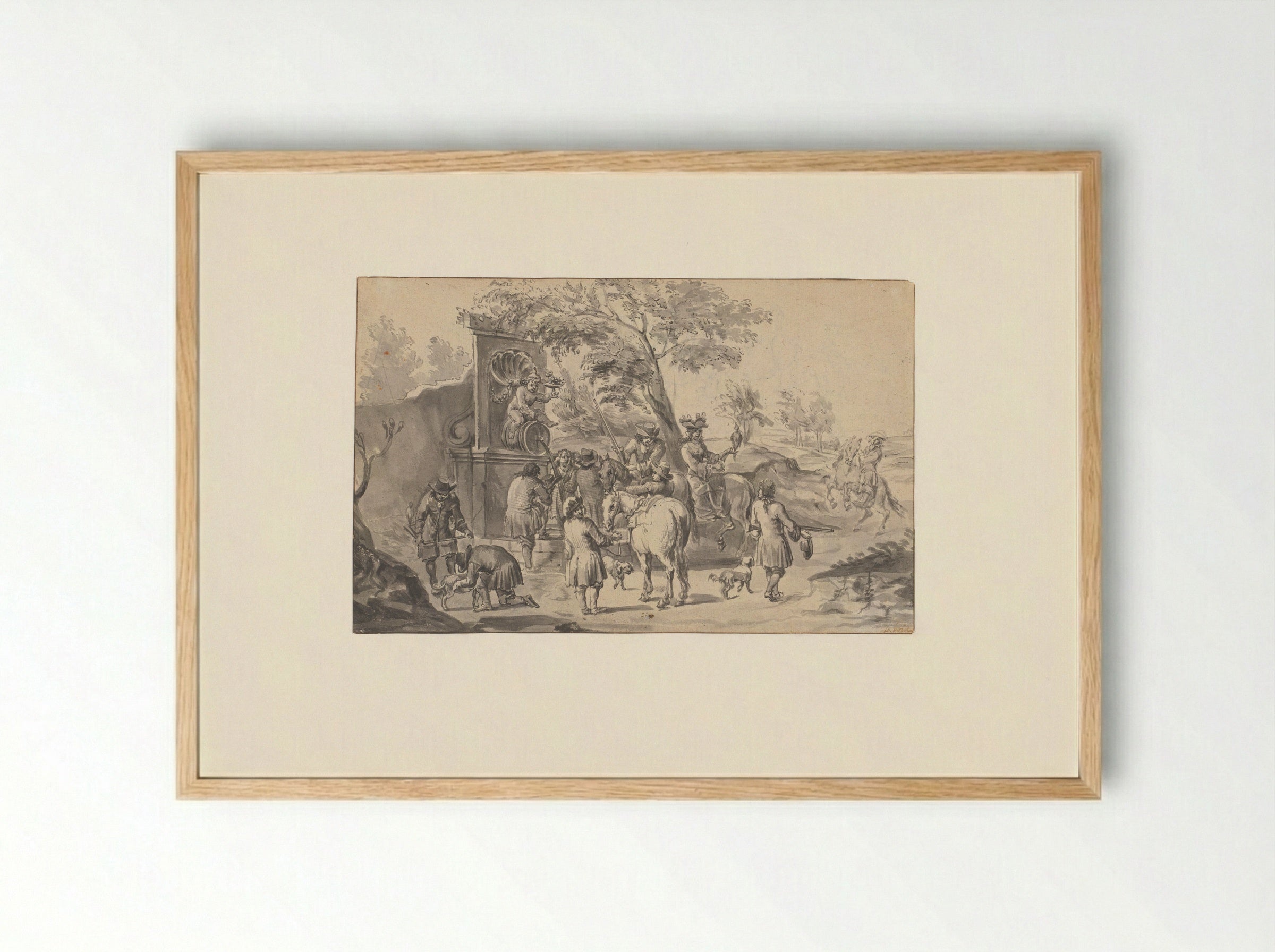 Rust op de valkenjacht, bij een Bacchus-bron - Pieter Bout - Framed Print Wood
