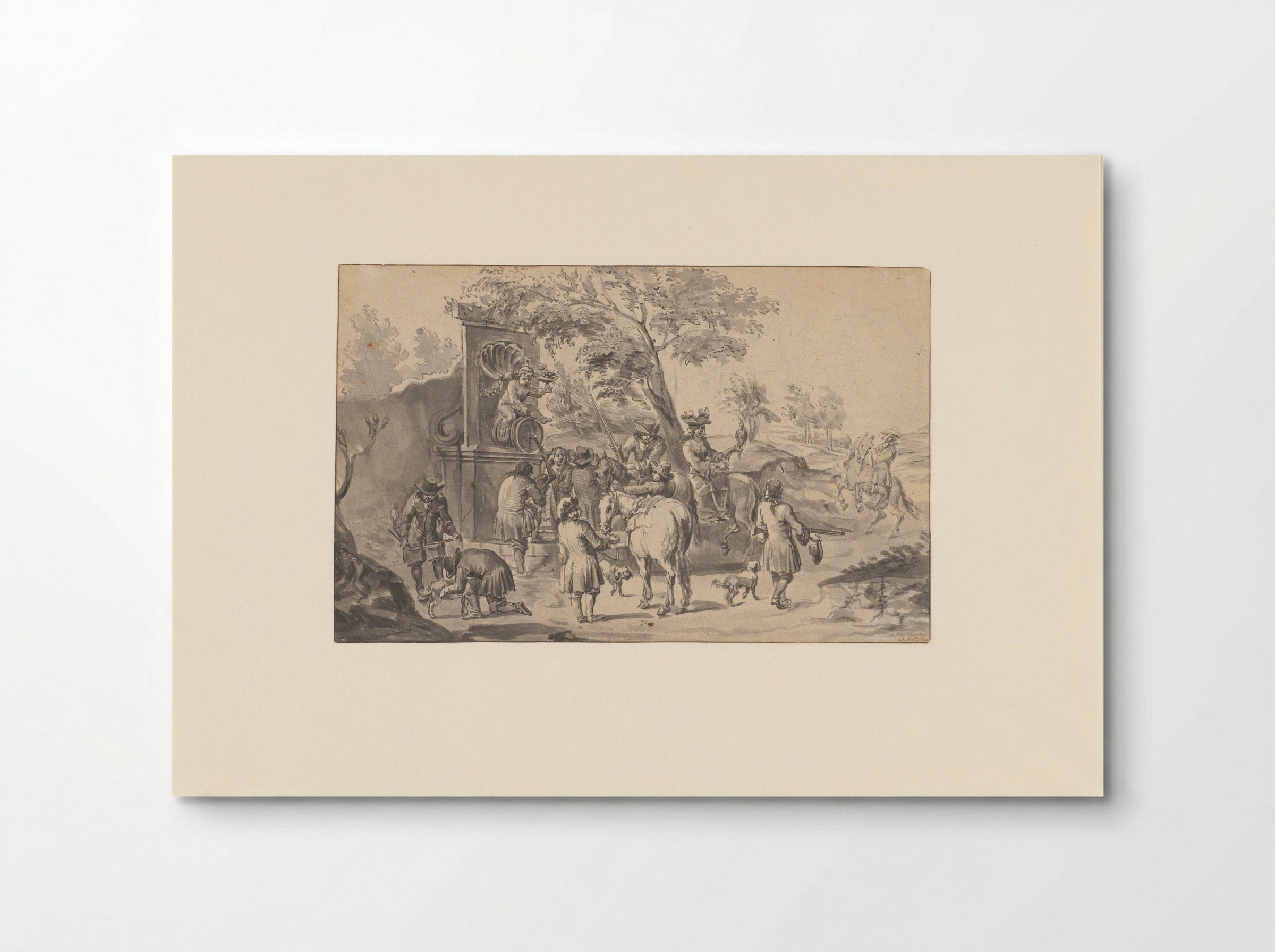 Rust op de valkenjacht, bij een Bacchus-bron - Pieter Bout - Poster