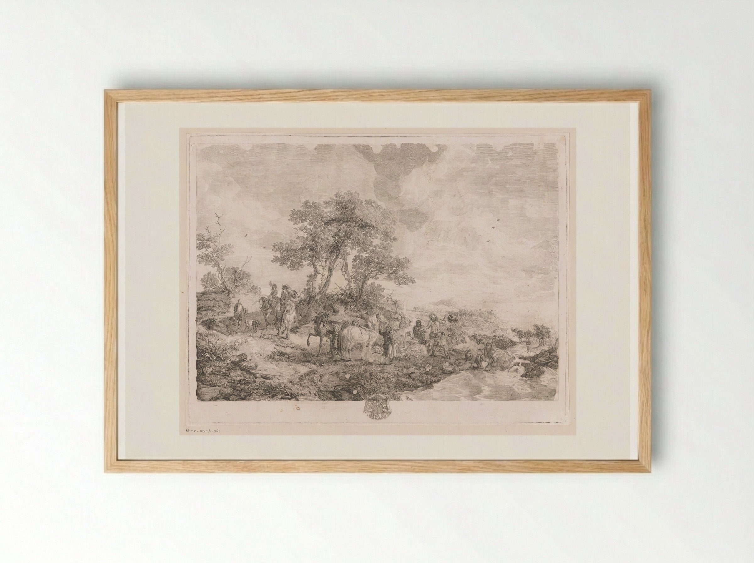 Rustend jachtgezelschap bij een beek - Jean Moyreau - Framed Print Wood