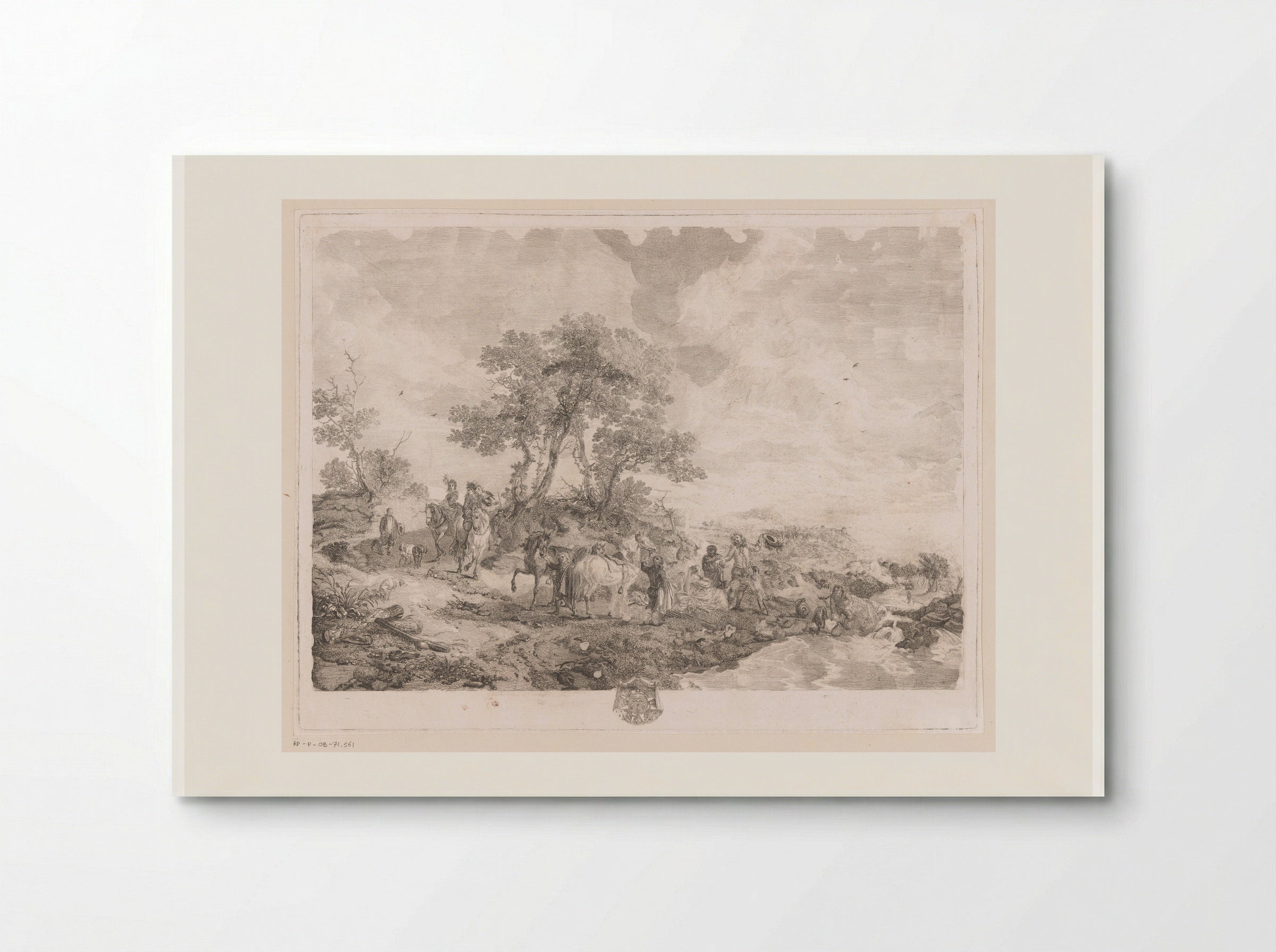 Rustend jachtgezelschap bij een beek - Jean Moyreau - Poster