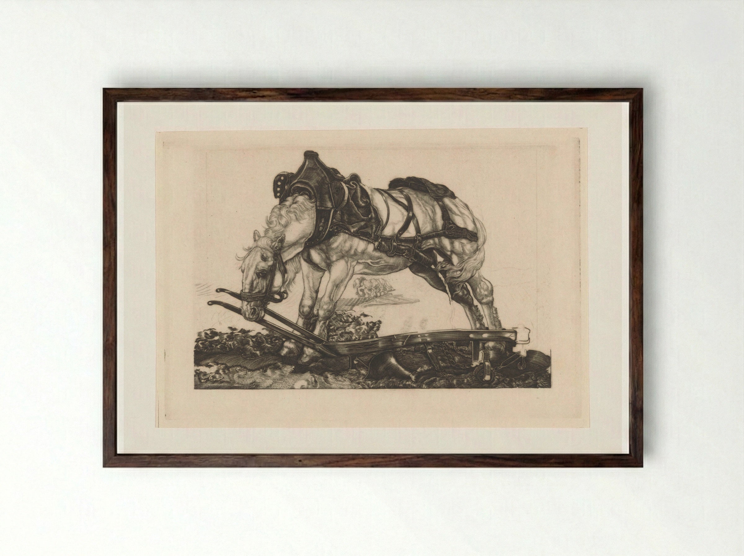 Rustend ploegpaard - Pieter Dupont - Framed Print Dark Wood