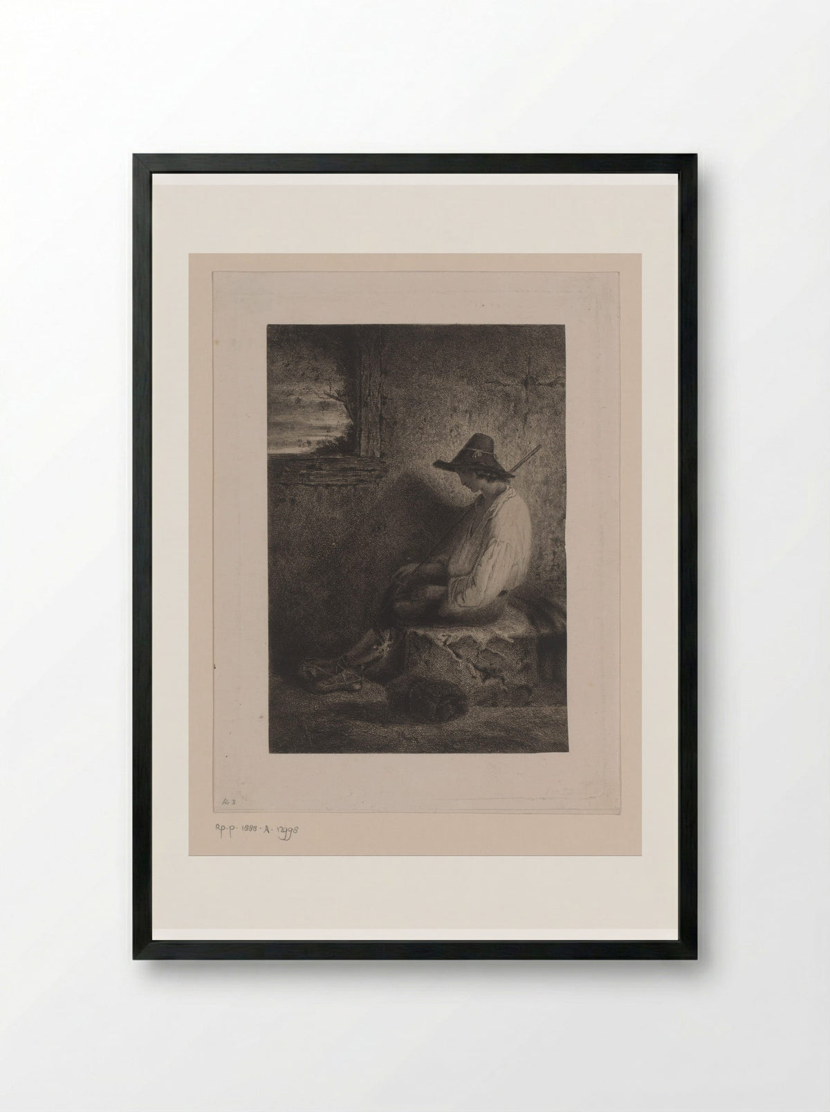 Rustende herder - Léopold Flameng - Framed Print Black