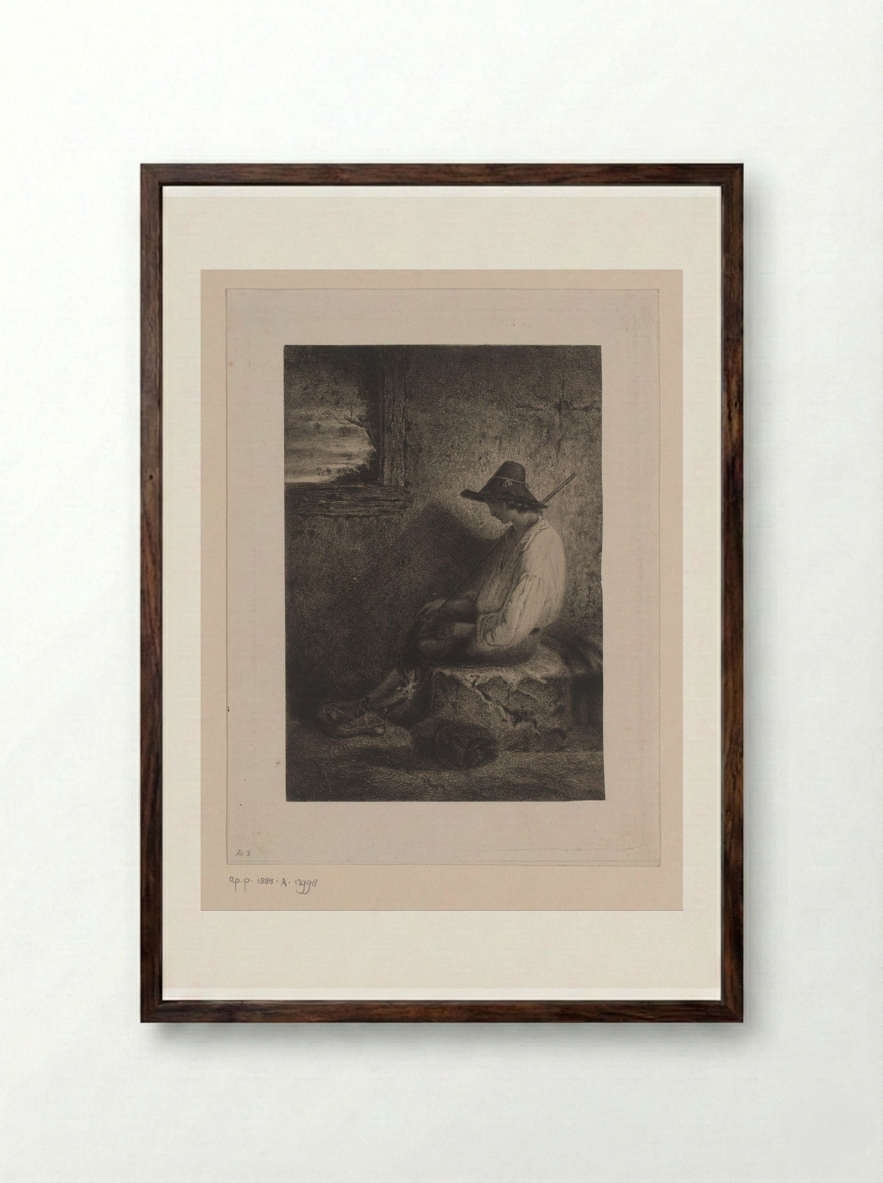 Rustende herder - Léopold Flameng - Framed Print Dark Wood