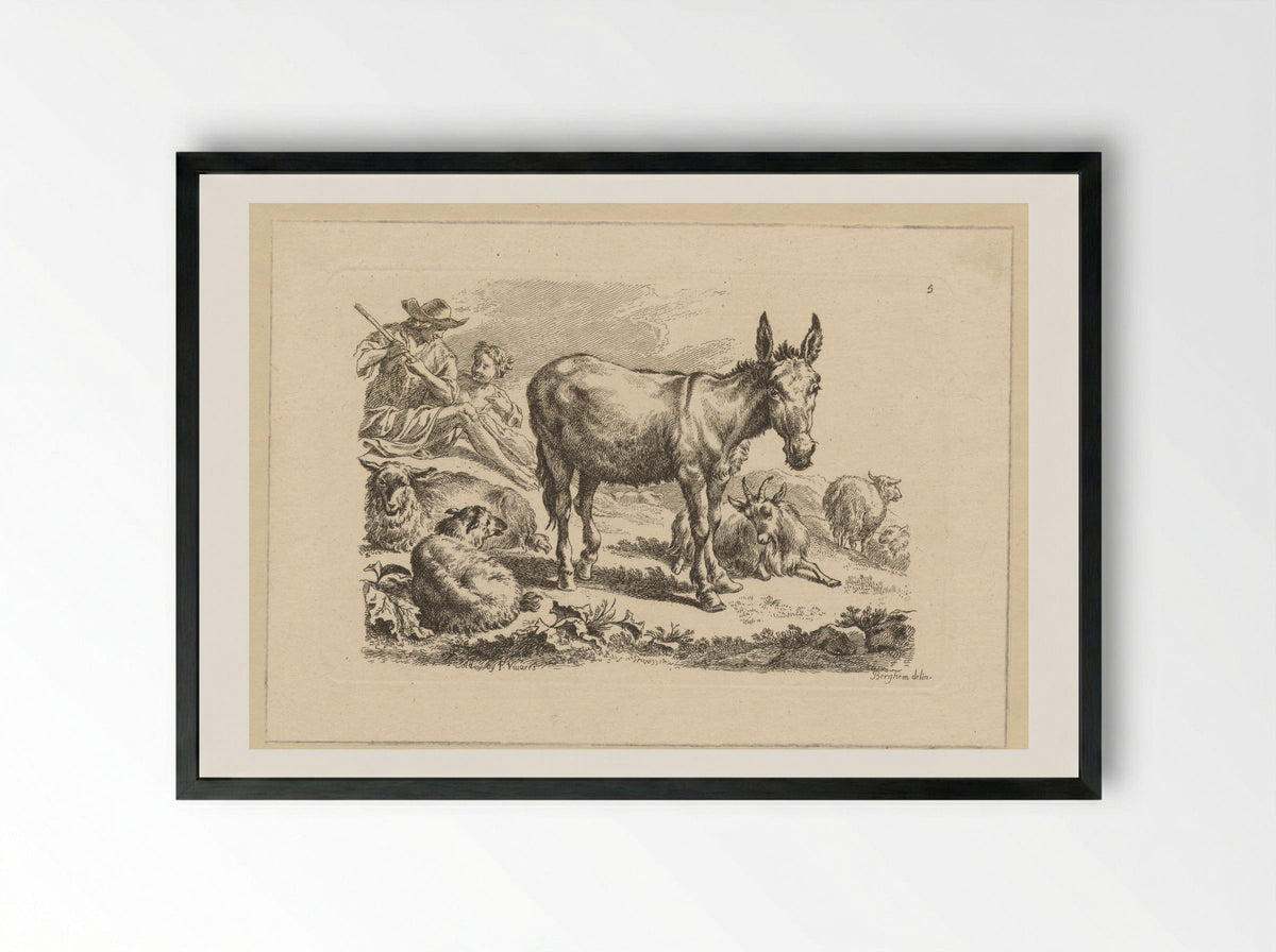 Rustende herders met ezel - François Vivares - Framed Print Black