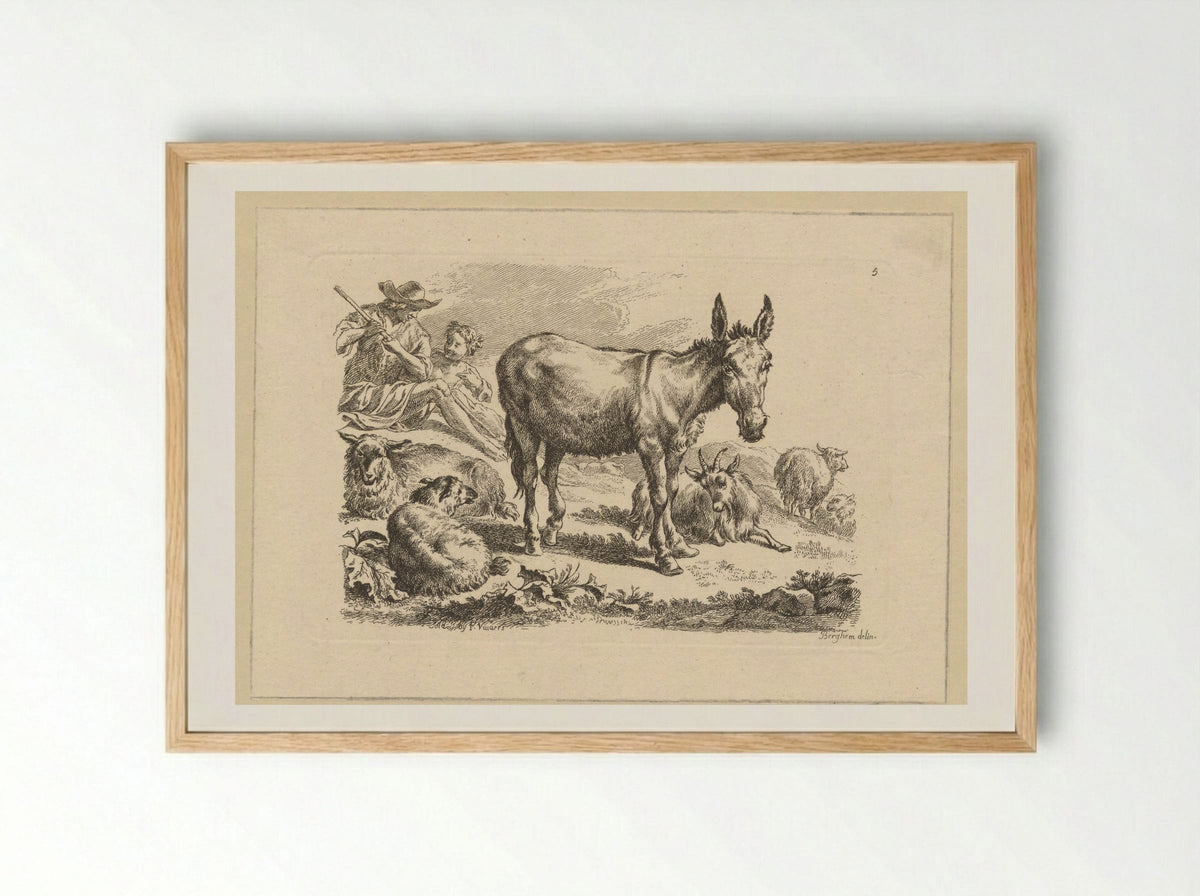 Rustende herders met ezel - François Vivares - Framed Print Wood
