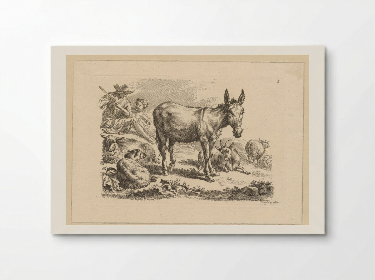 Rustende herders met ezel - François Vivares - Poster
