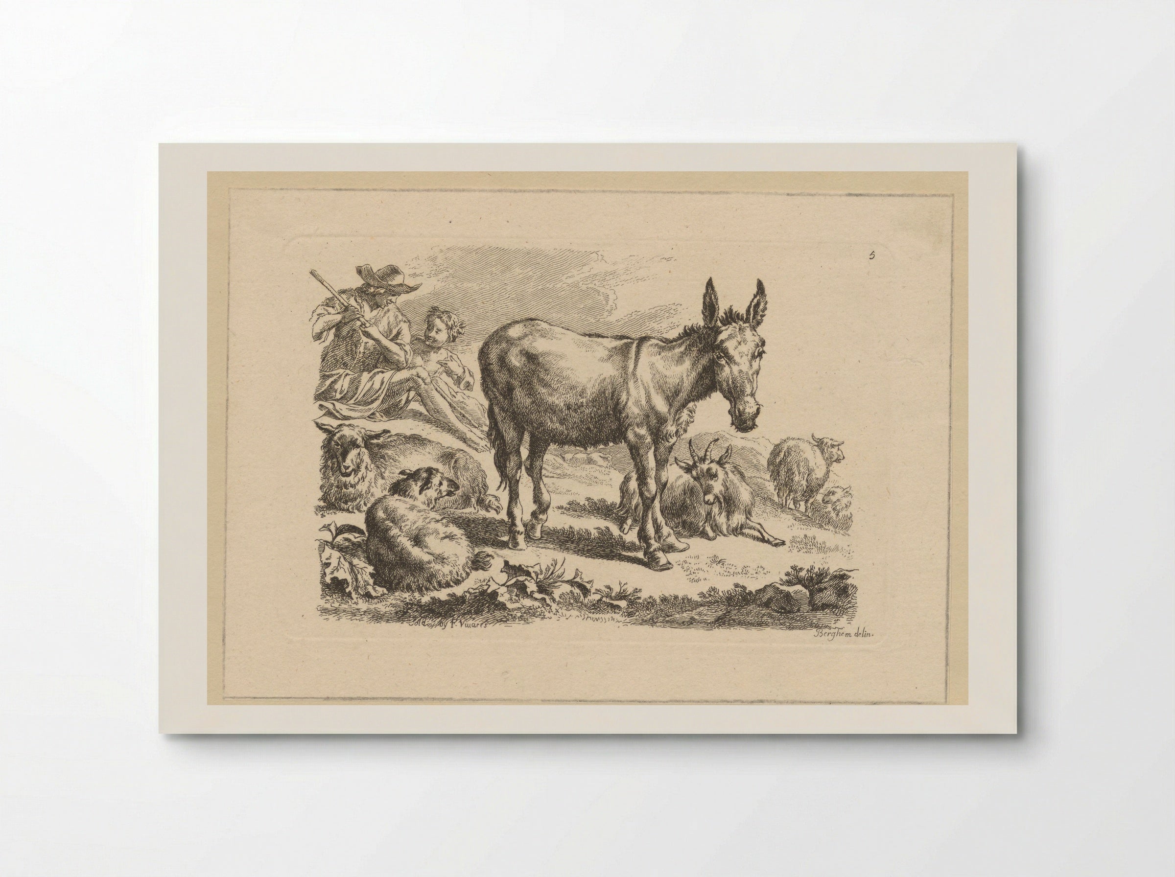 Rustende herders met ezel - François Vivares - Poster