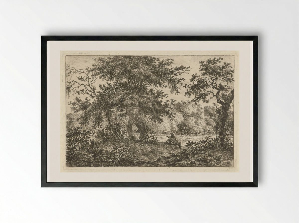 Rustende man in bos - Hermanus Fock - Framed Print Black