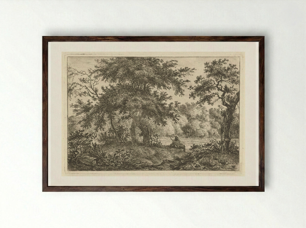 Rustende man in bos - Hermanus Fock - Framed Print Dark Wood