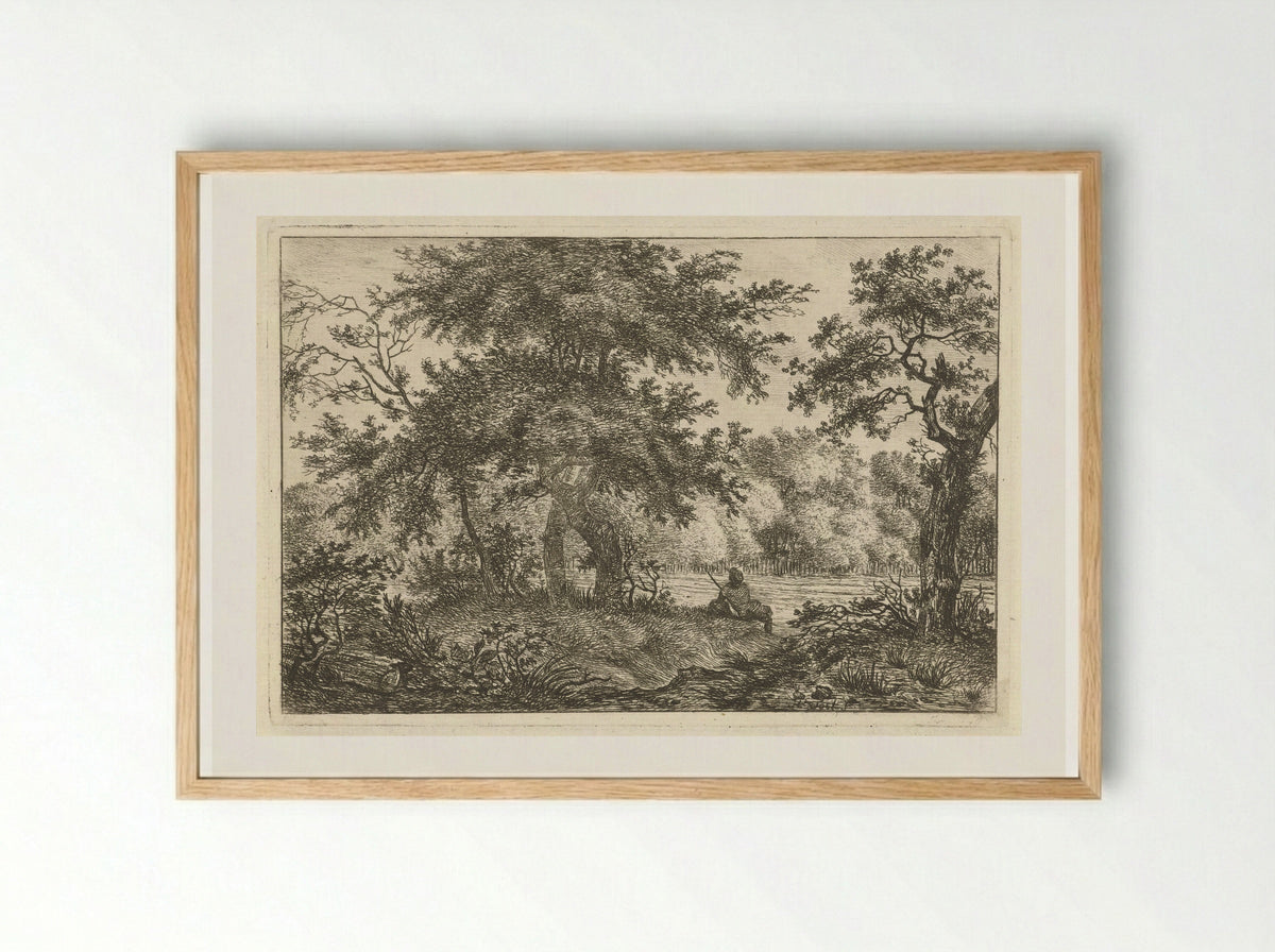 Rustende man in bos - Hermanus Fock - Framed Print Wood