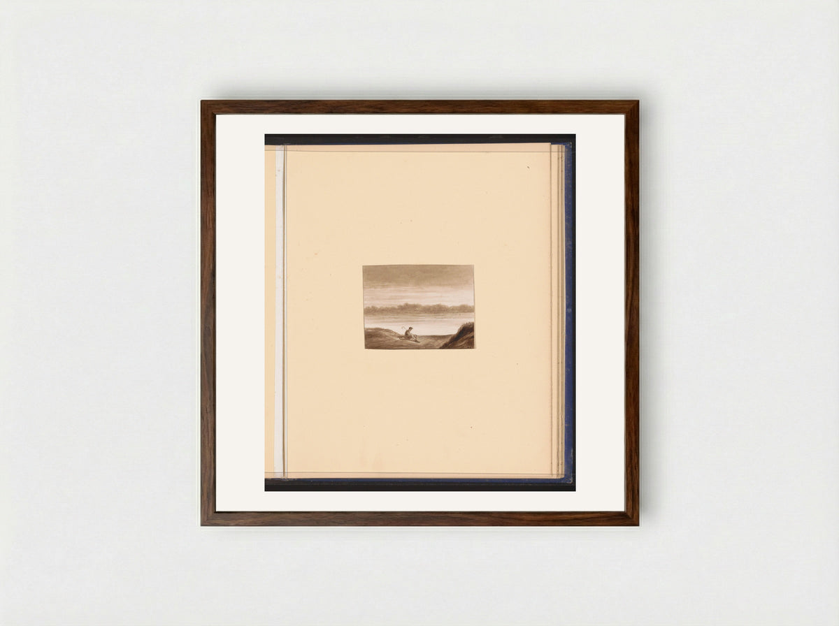 Rustende reiziger aan een waterkant - Alexander Ver Huell - Framed Print Dark Wood