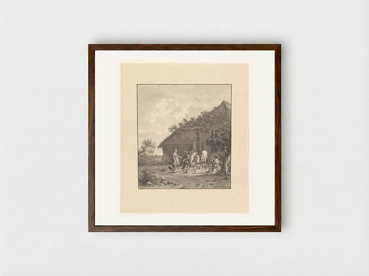 Rustende ruiter bij herberg - Dirk Jan van der Laan - Framed Print Dark Wood