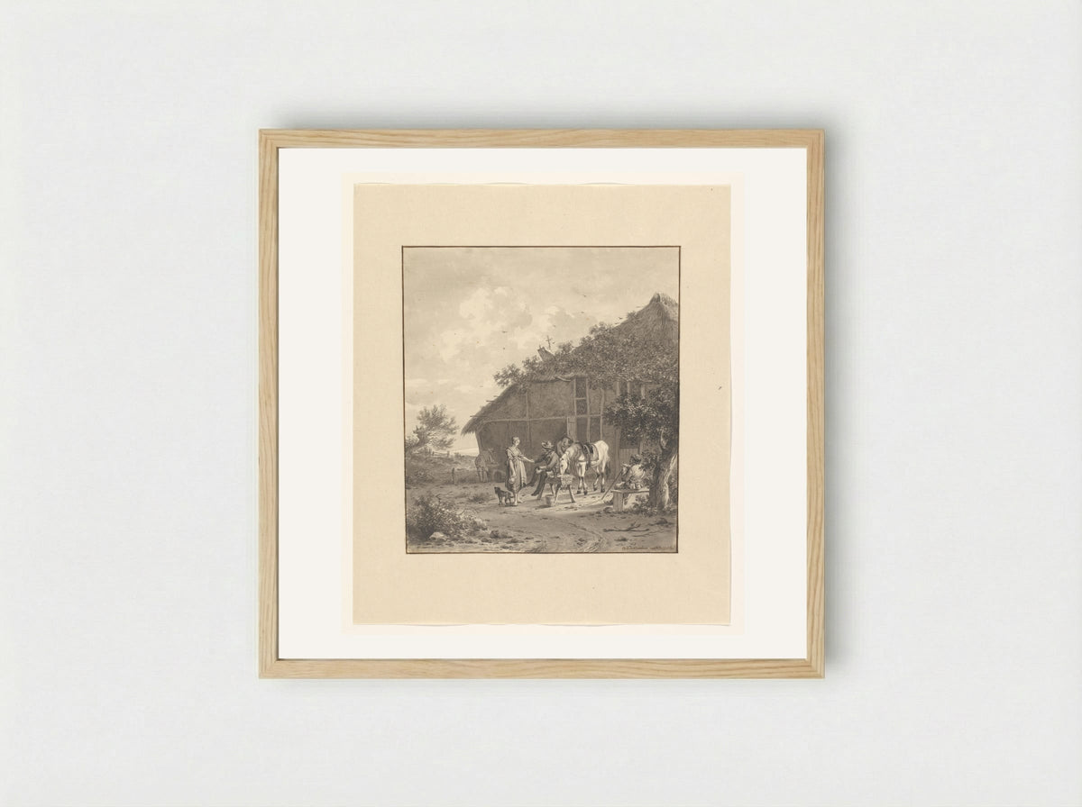 Rustende ruiter bij herberg - Dirk Jan van der Laan - Framed Print Wood