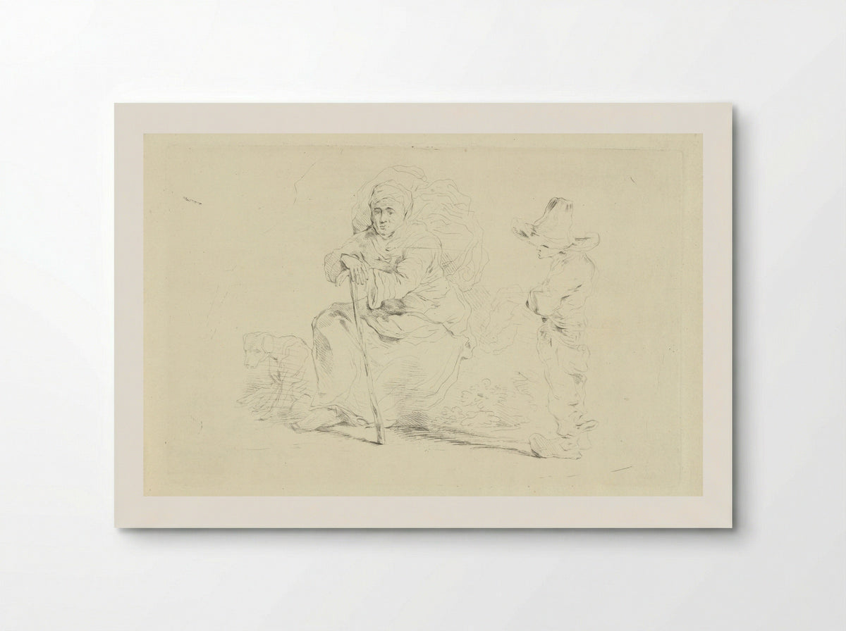 Rustende vrouw leunend op een stok - Jean Zacherie Mazel - Poster