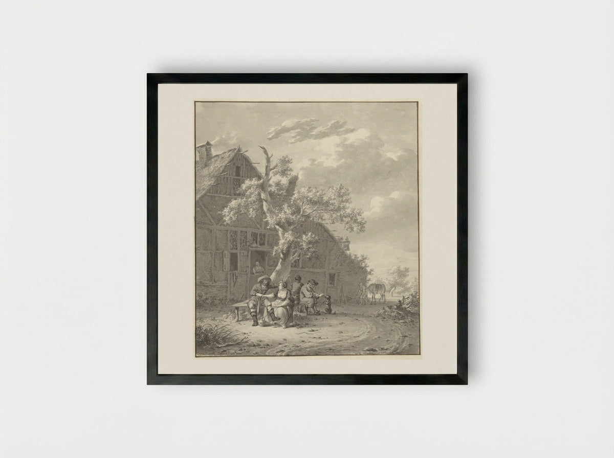 Rustende wandelaars bij herberg - Dirk Jan van der Laan - Framed Print Black