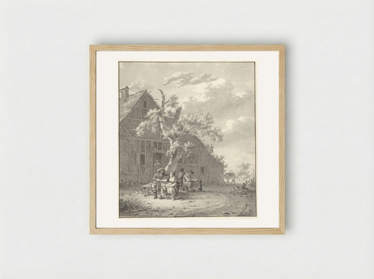 Rustende wandelaars bij herberg - Dirk Jan van der Laan - Framed Print Wood