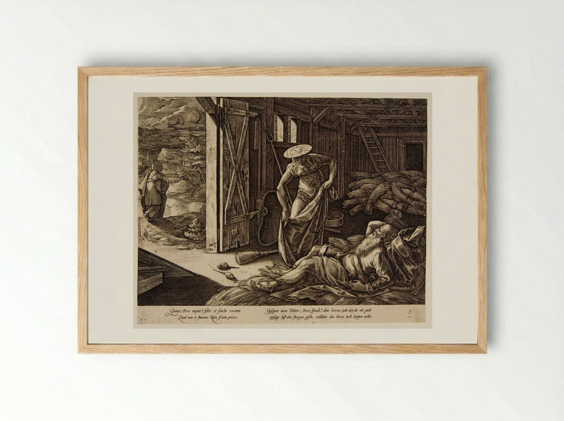 Ruth and Boaz in the Threshing Shed - Hendrick Goltzius - Framed Print Wood
