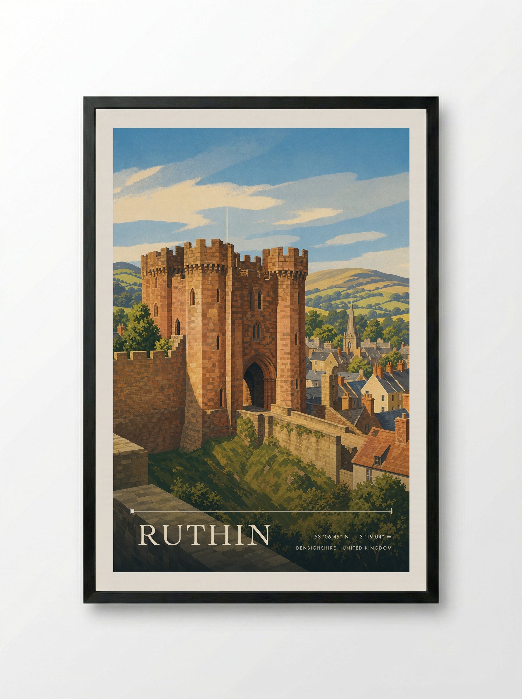 Ruthin Denbighshire United Kingdom Travel Poster - Framed Print Black